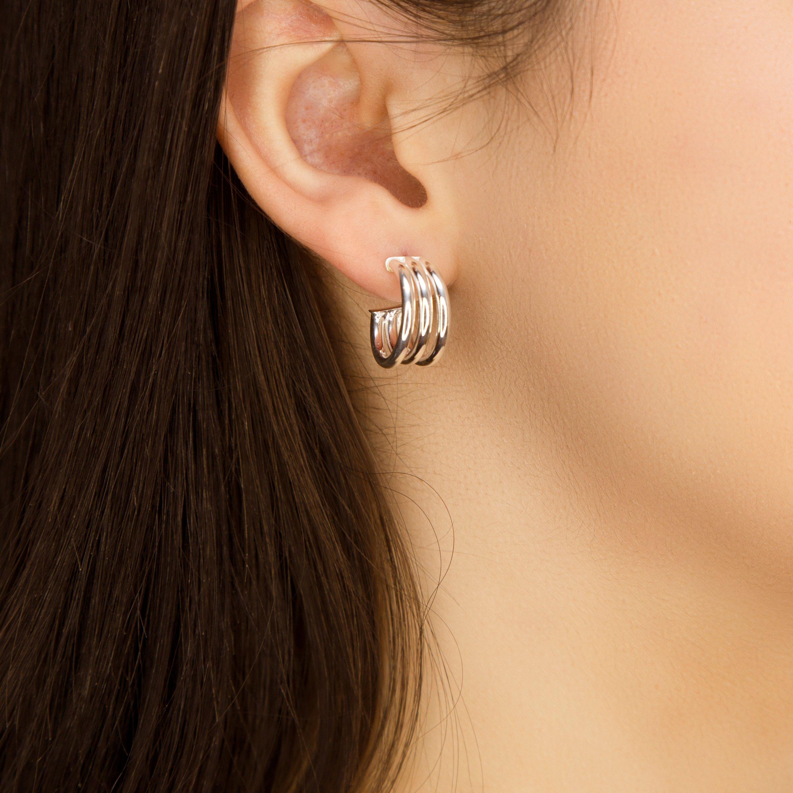 Silver - Be You - Sterling Silver Triple Half Hoop Studs - 2