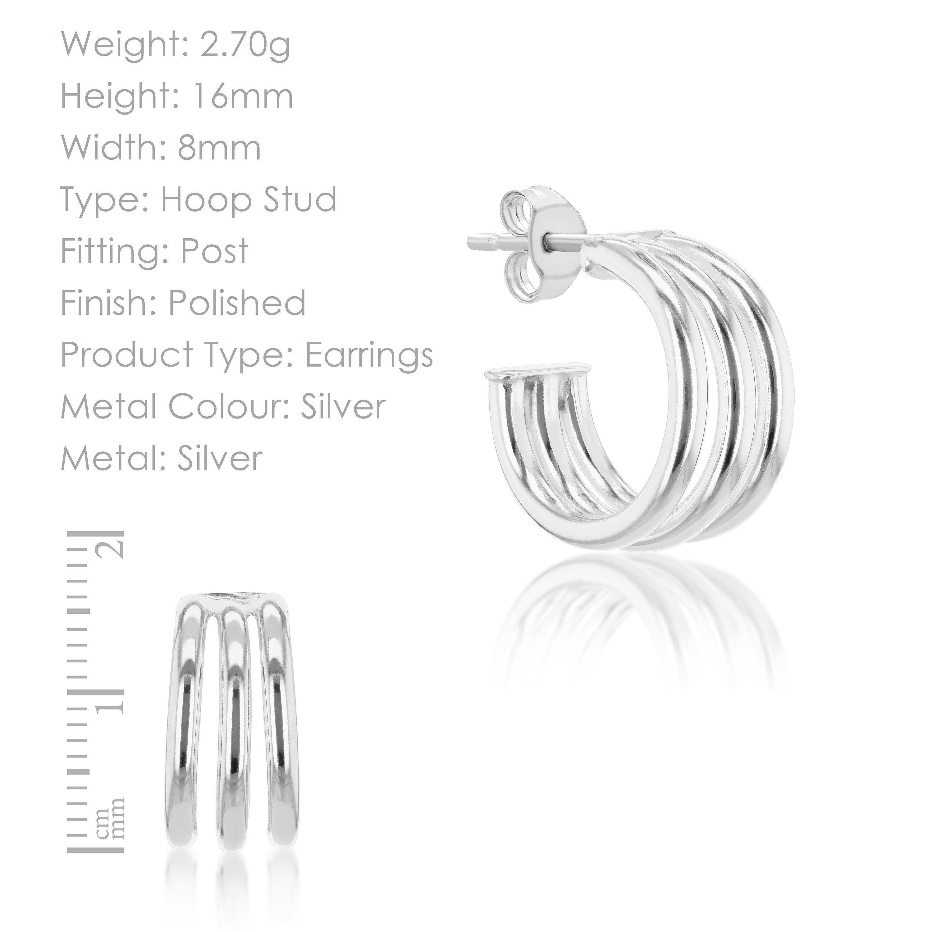 Silver - Be You - Sterling Silver Triple Half Hoop Studs - 4