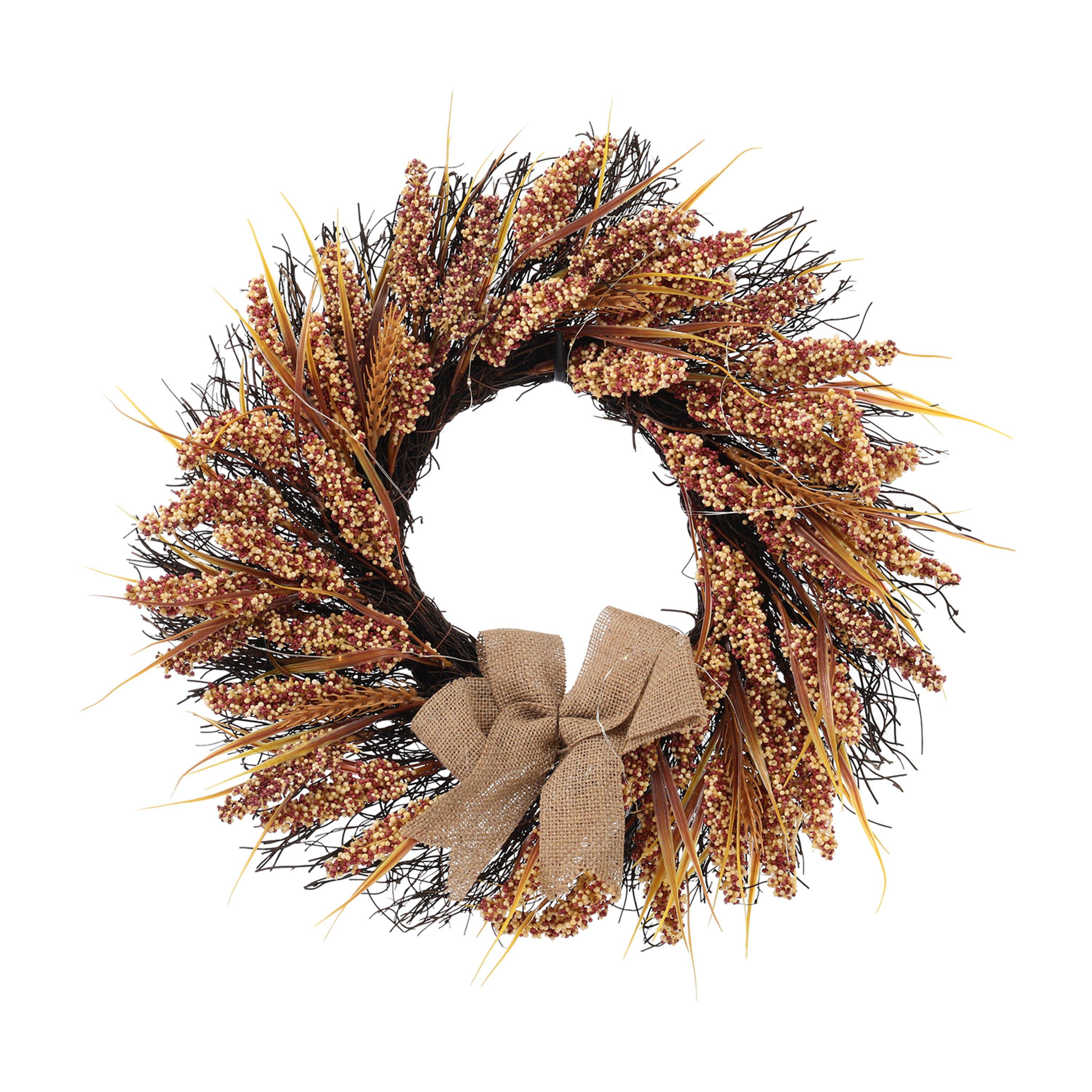 Golden - LIFE IDEAS - Wheat Ears Thanksgiving Wreath with LED Lights - 3