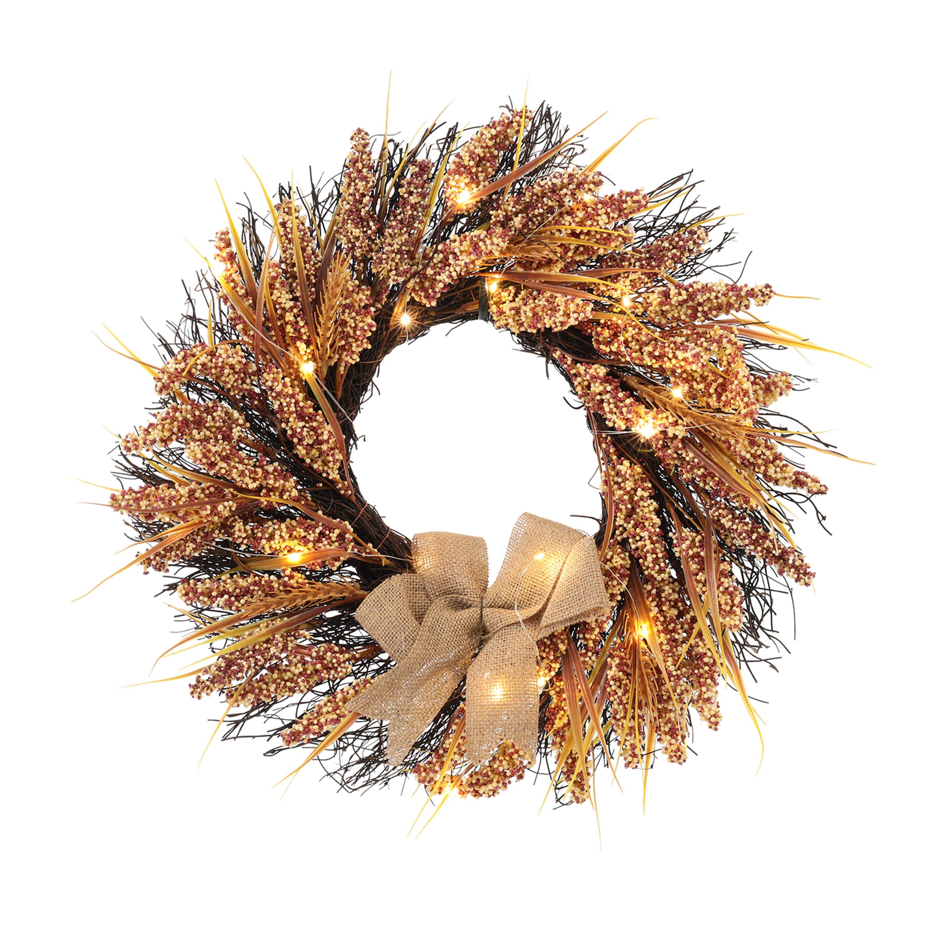 Golden - LIFE IDEAS - Wheat Ears Thanksgiving Wreath with LED Lights - 4