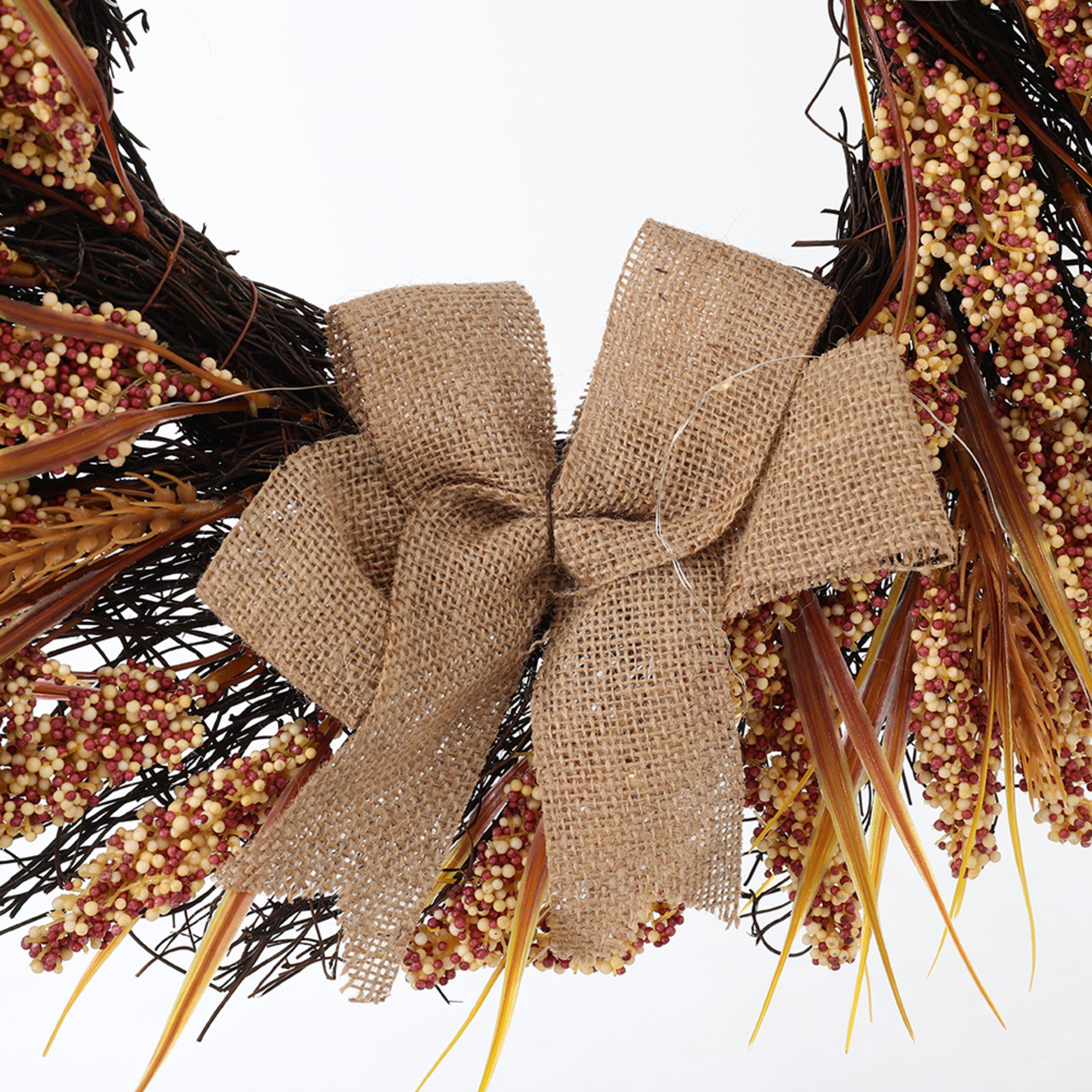 Golden - LIFE IDEAS - Wheat Ears Thanksgiving Wreath with LED Lights - 5