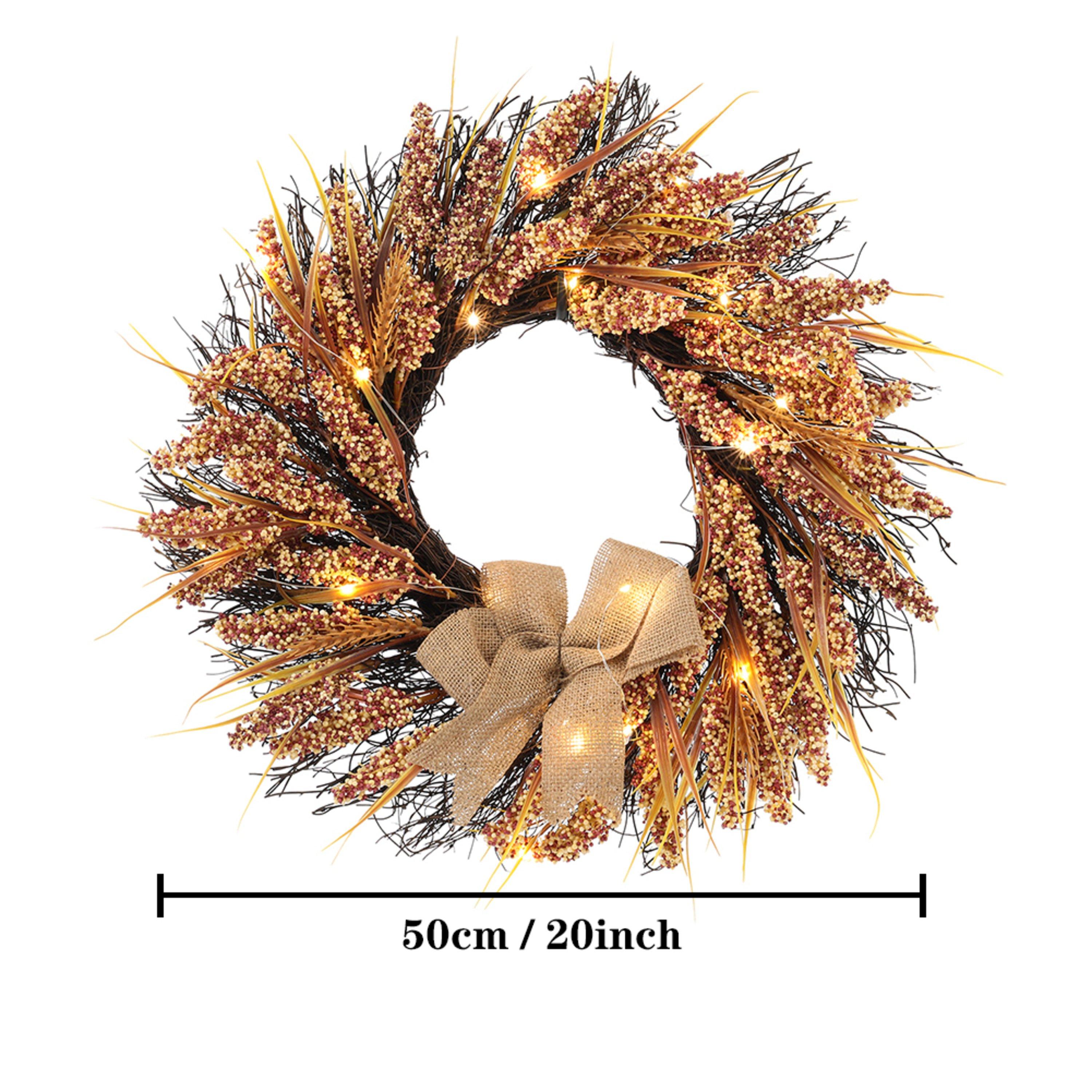 Golden - LIFE IDEAS - Wheat Ears Thanksgiving Wreath with LED Lights - 7