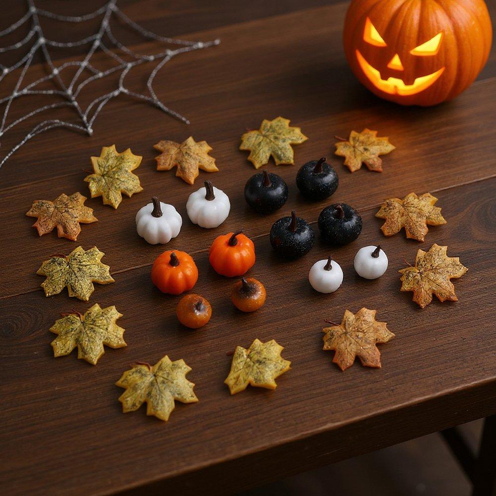 Yellow - LIFE IDEAS - Halloween Maple Leaves Pumpkins Ornament Set - 1