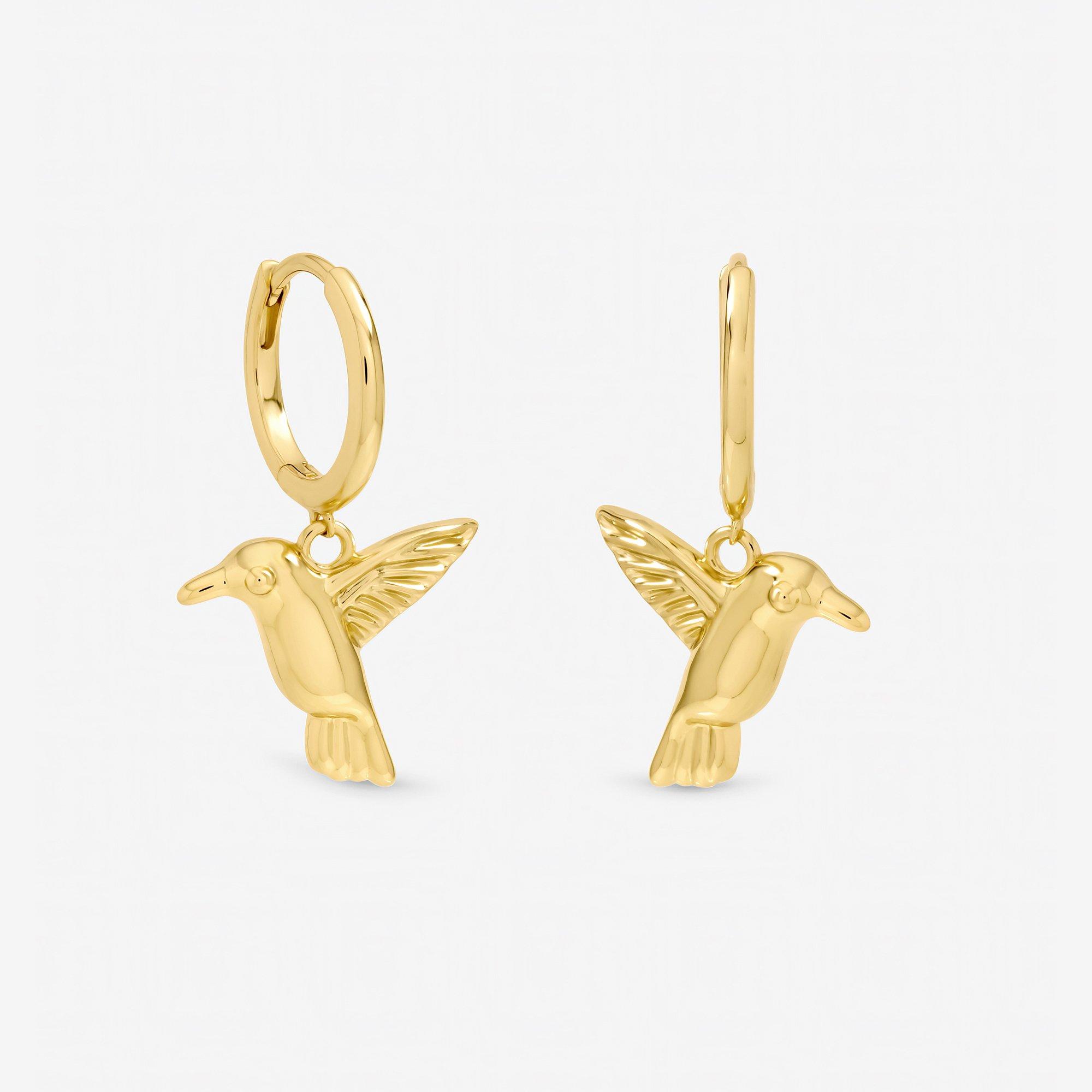 Gold - Jon Richard - Gold Plated Hummingbird Charm Hoop Earings
