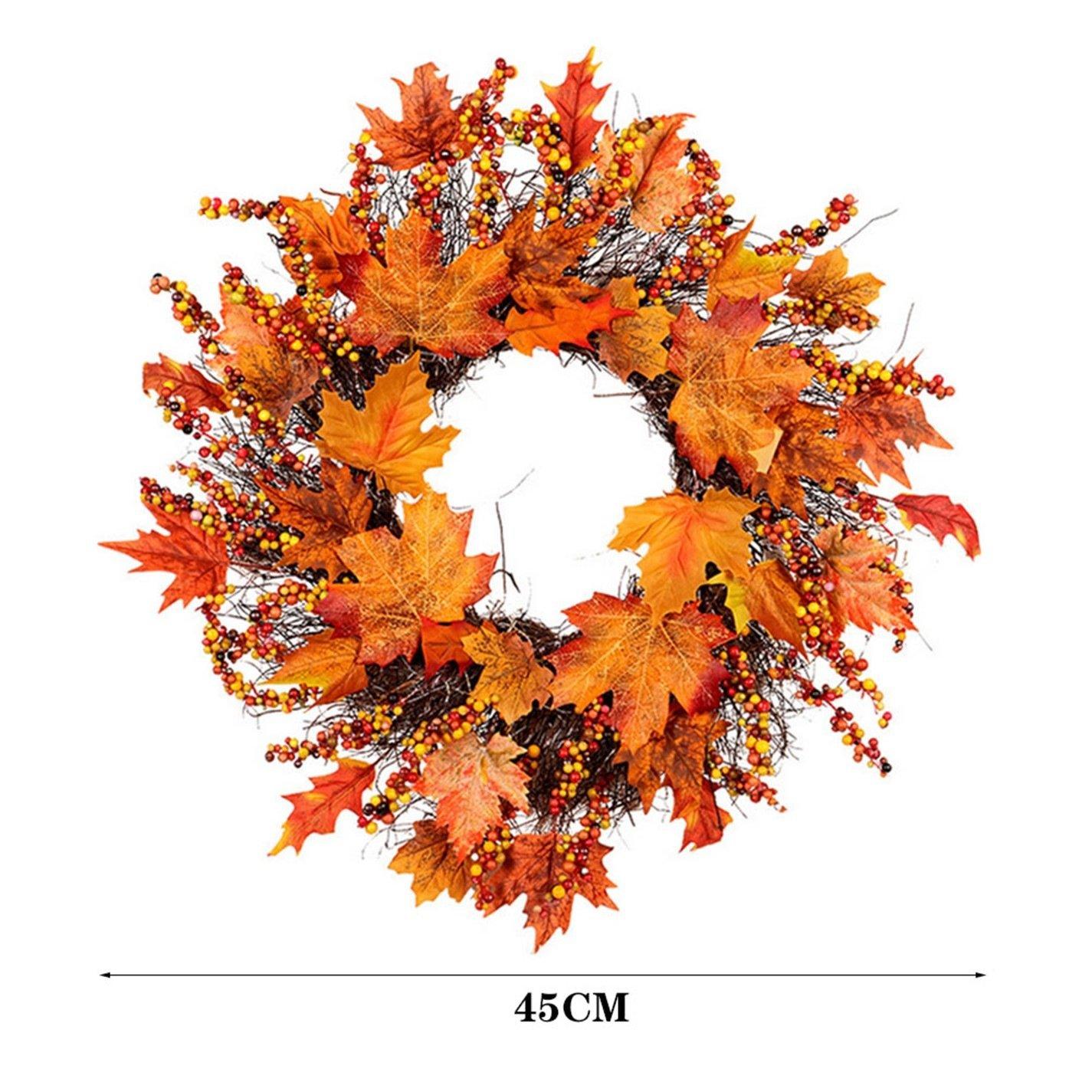 Orange - LIFE IDEAS - Lighted Maple Leaves Rattan Wreath - 11