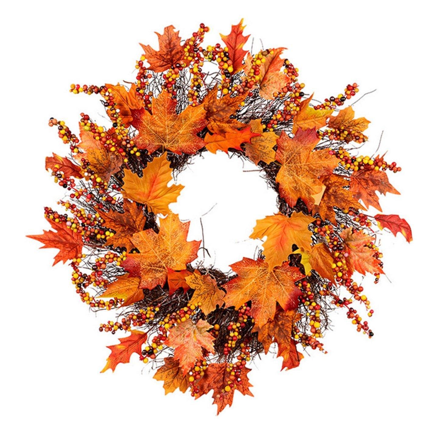 Orange - LIFE IDEAS - Lighted Maple Leaves Rattan Wreath - 4