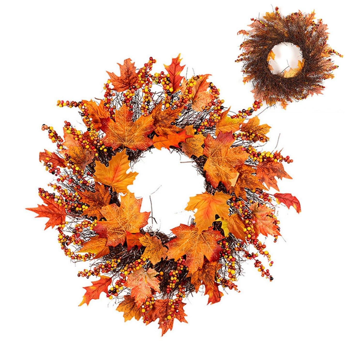 Orange - LIFE IDEAS - Lighted Maple Leaves Rattan Wreath - 5