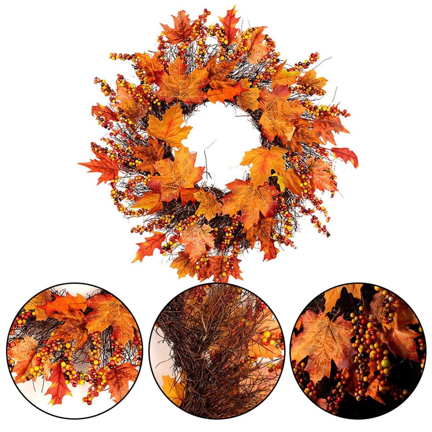 Orange - LIFE IDEAS - Lighted Maple Leaves Rattan Wreath - 6