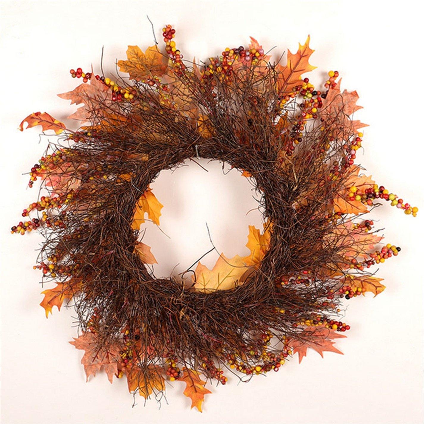 Orange - LIFE IDEAS - Lighted Maple Leaves Rattan Wreath - 7