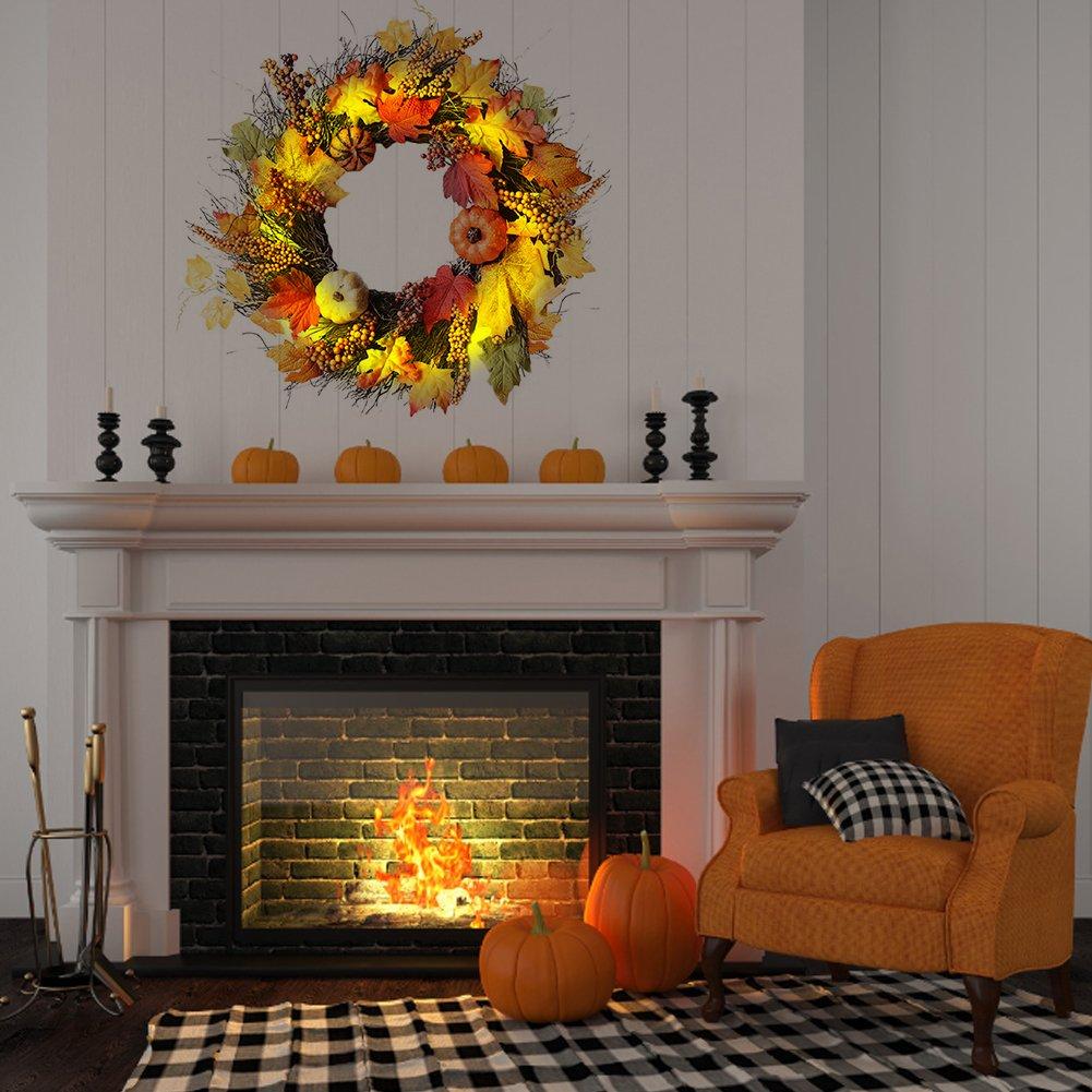 Orange - LIFE IDEAS - LED Fall Wreath with Artificial Maple Leaves - 1