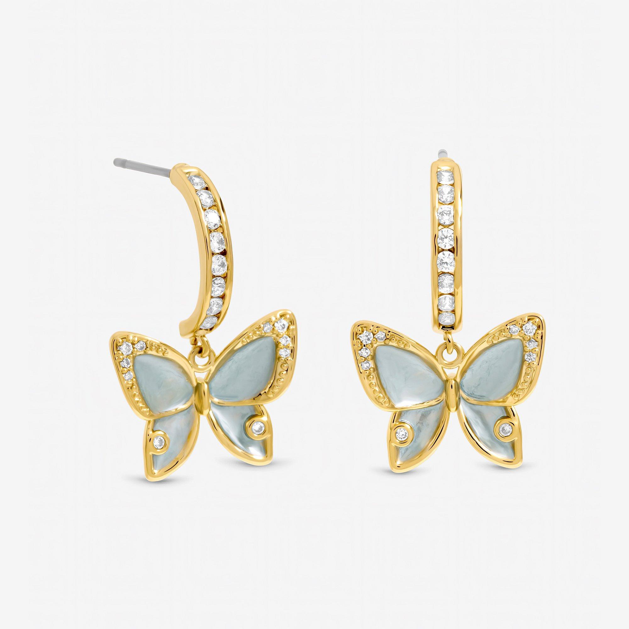 Gold - Jon Richard - Gold Plated Pave and Blue Butterfly Half Hoops - 1