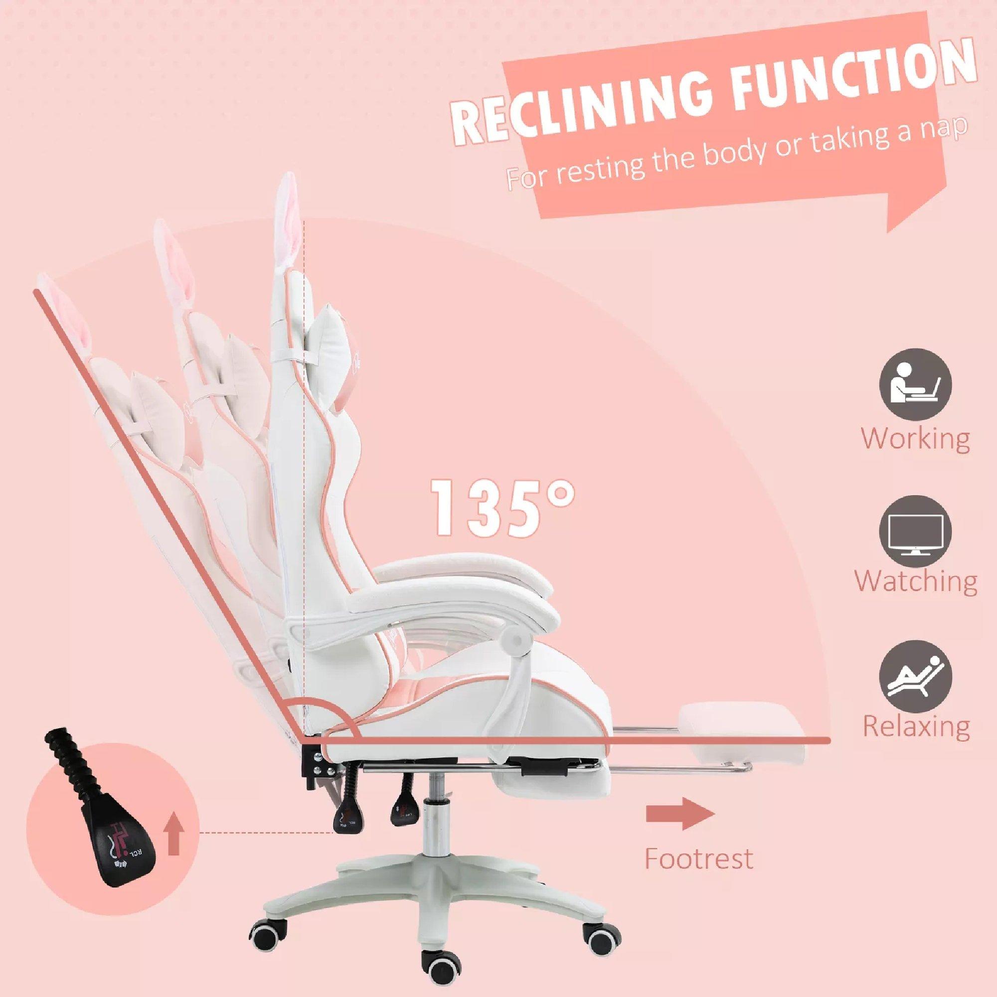 Pink - HOMCOM Gaming - Vinsetto -  Reclining Gaming Chair  - PU Leather - 4