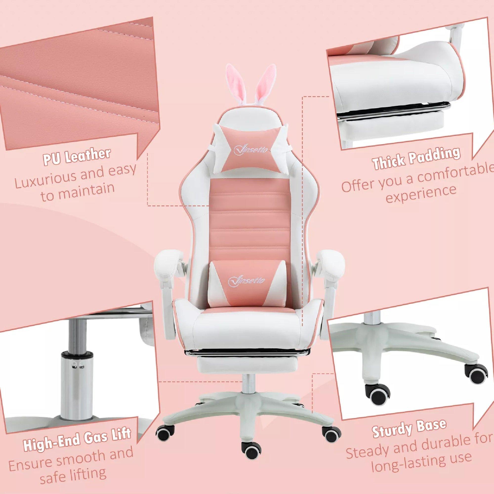 Pink - HOMCOM Gaming - Vinsetto -  Reclining Gaming Chair  - PU Leather - 8