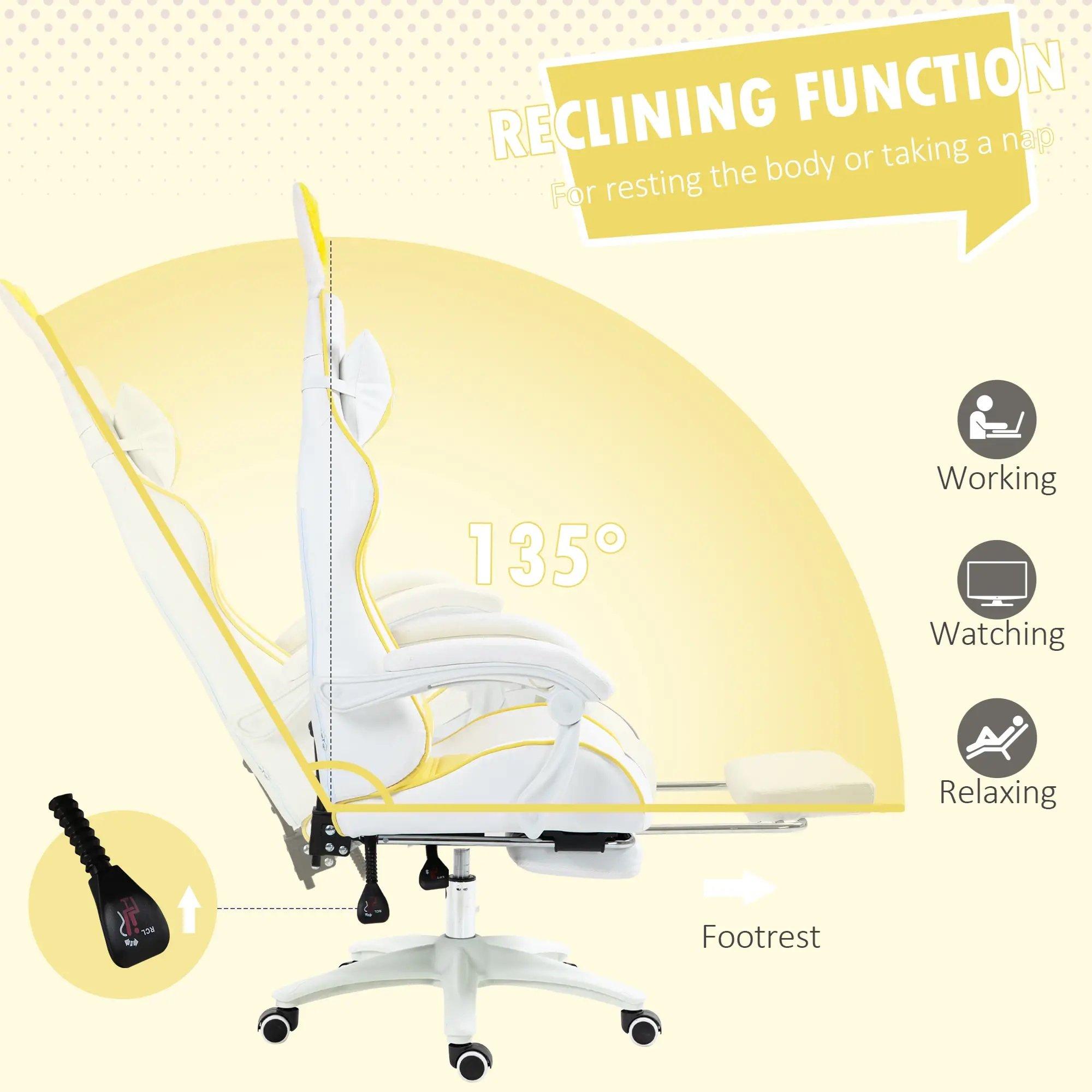 Yellow - HOMCOM Gaming - Vinsetto -  Reclining Gaming Chair  - PU Leather - 6