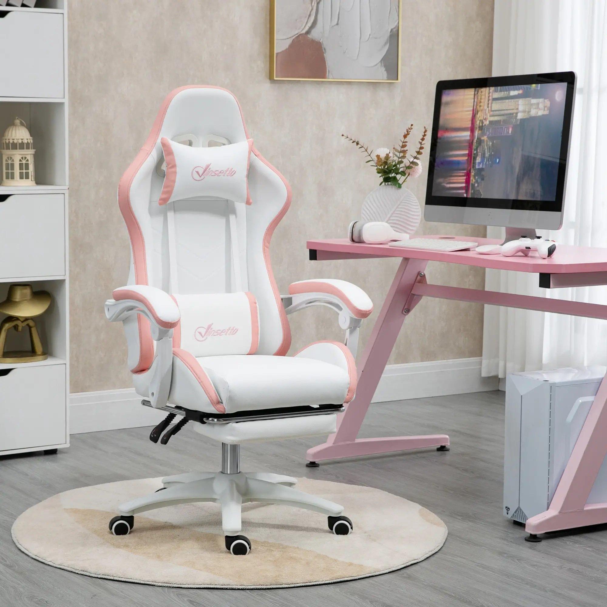 Pink - HOMCOM Gaming - Vinsetto Computer Gaming Chair - PU Leather - 2