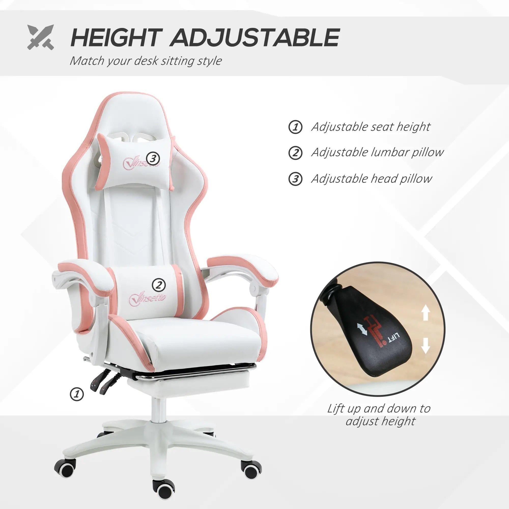Pink - HOMCOM Gaming - Vinsetto Computer Gaming Chair - PU Leather - 4