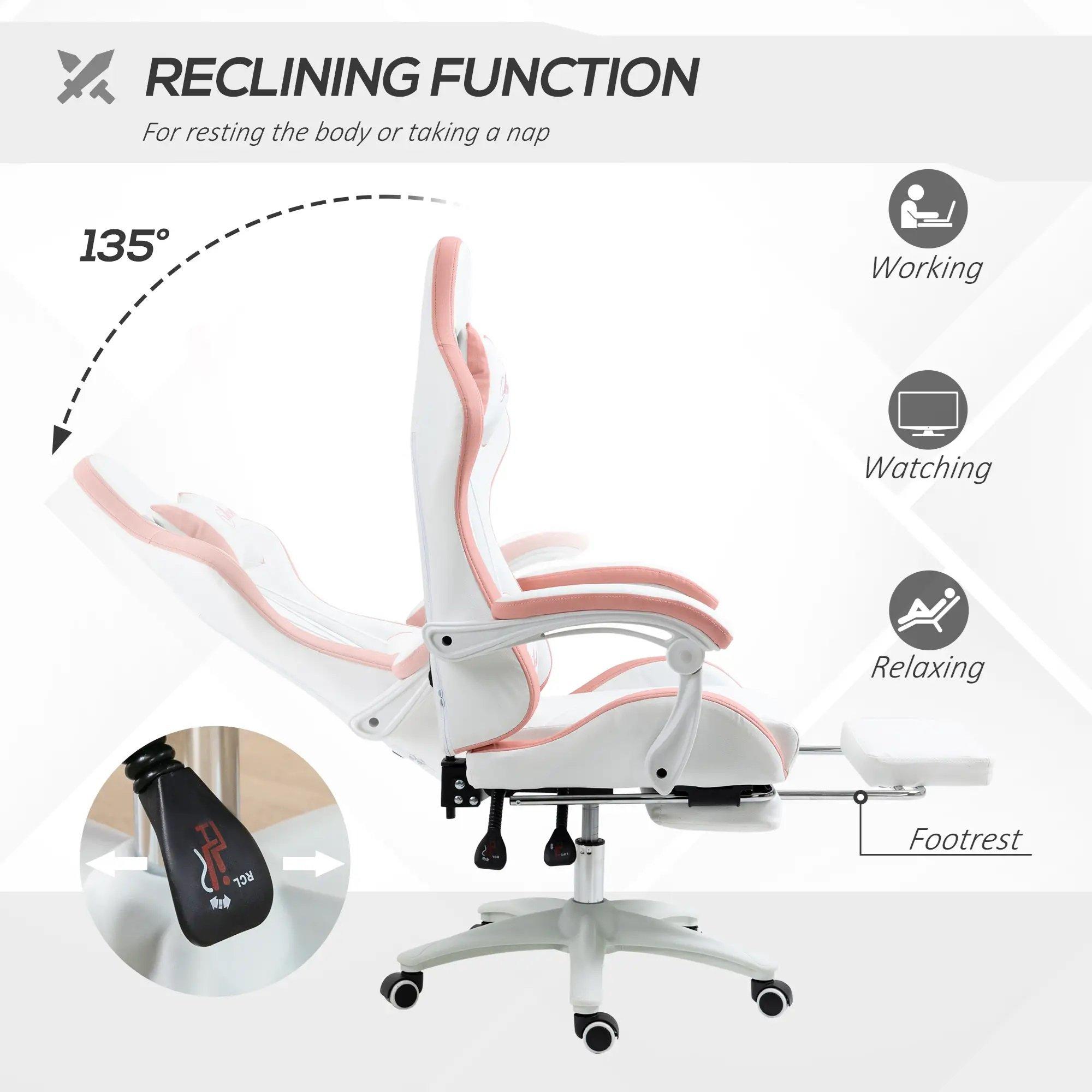Pink - HOMCOM Gaming - Vinsetto Computer Gaming Chair - PU Leather - 5