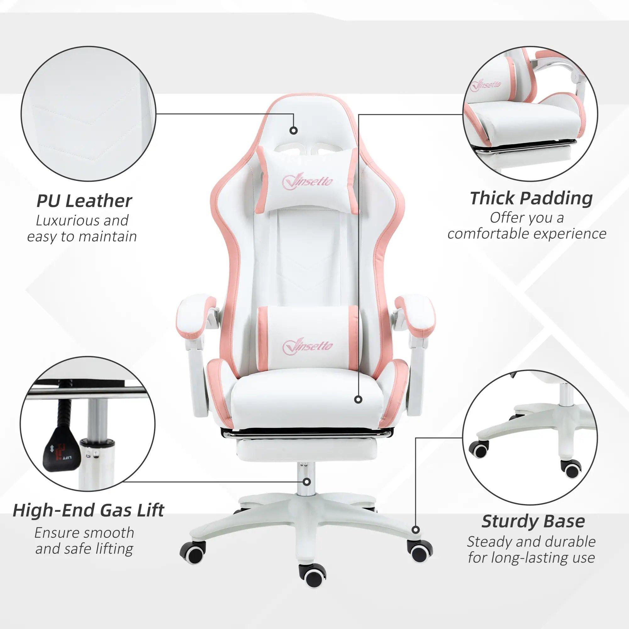 Pink - HOMCOM Gaming - Vinsetto Computer Gaming Chair - PU Leather - 7