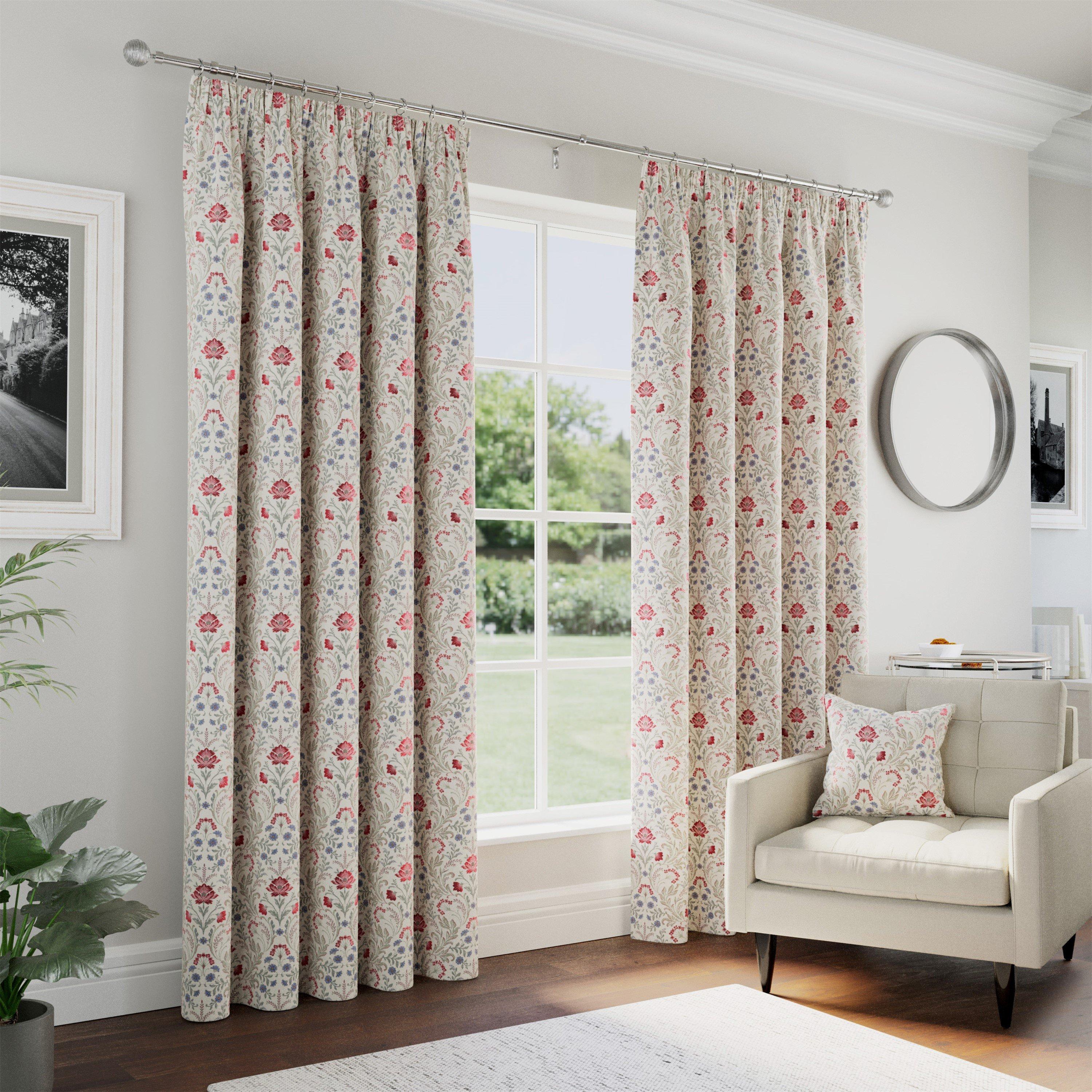 Red - Enhanced Living - Cotswold Floral 100% Blackout Tape Top  Curtains - 1