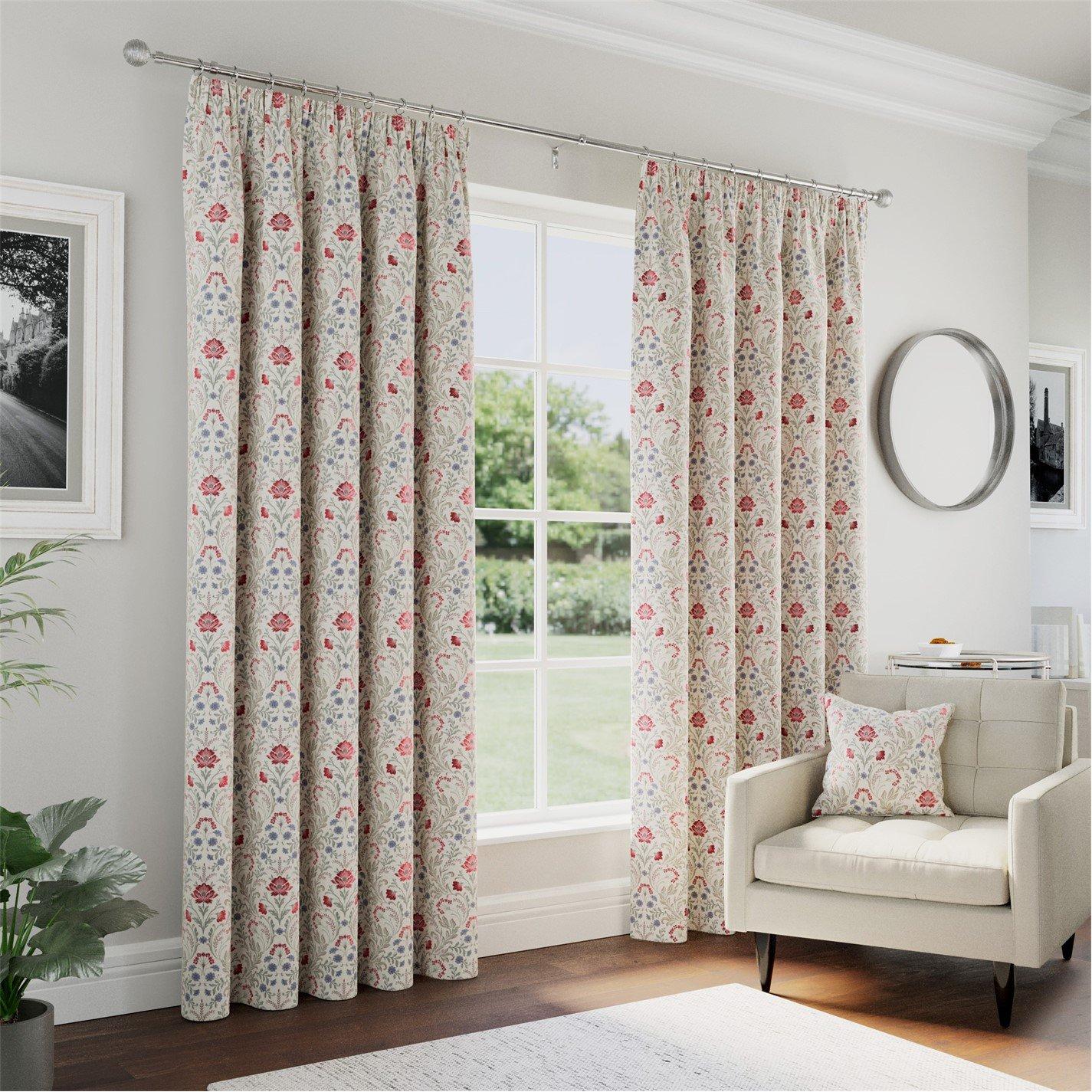 Red - Enhanced Living - Cotswold Floral 100% Blackout Tape Top Curtains - 1