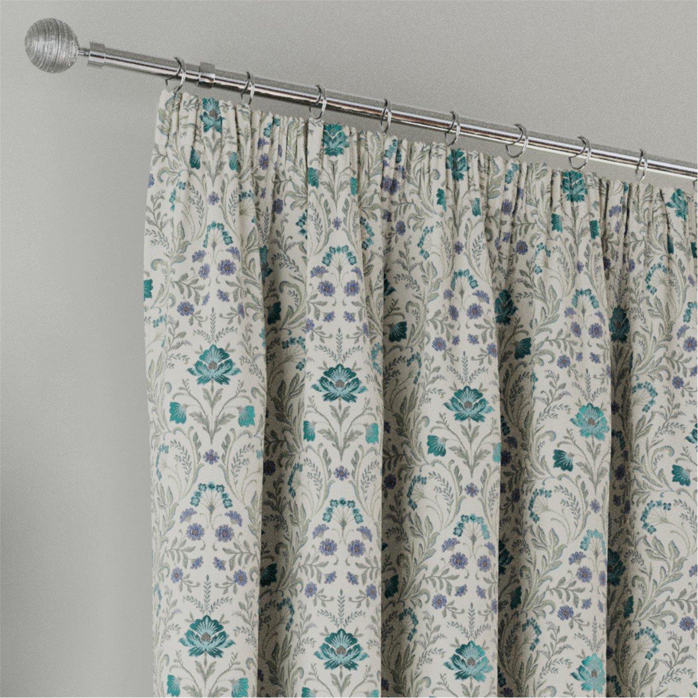 Blue - Enhanced Living - Cotswold Floral 100% Blackout Tape Top  Curtains - 2
