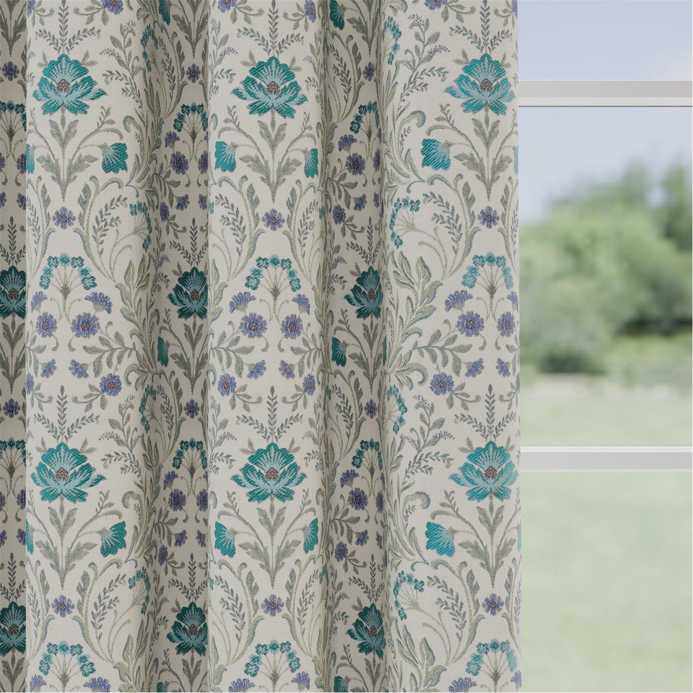 Blue - Enhanced Living - Cotswold Floral 100% Blackout Tape Top  Curtains - 3