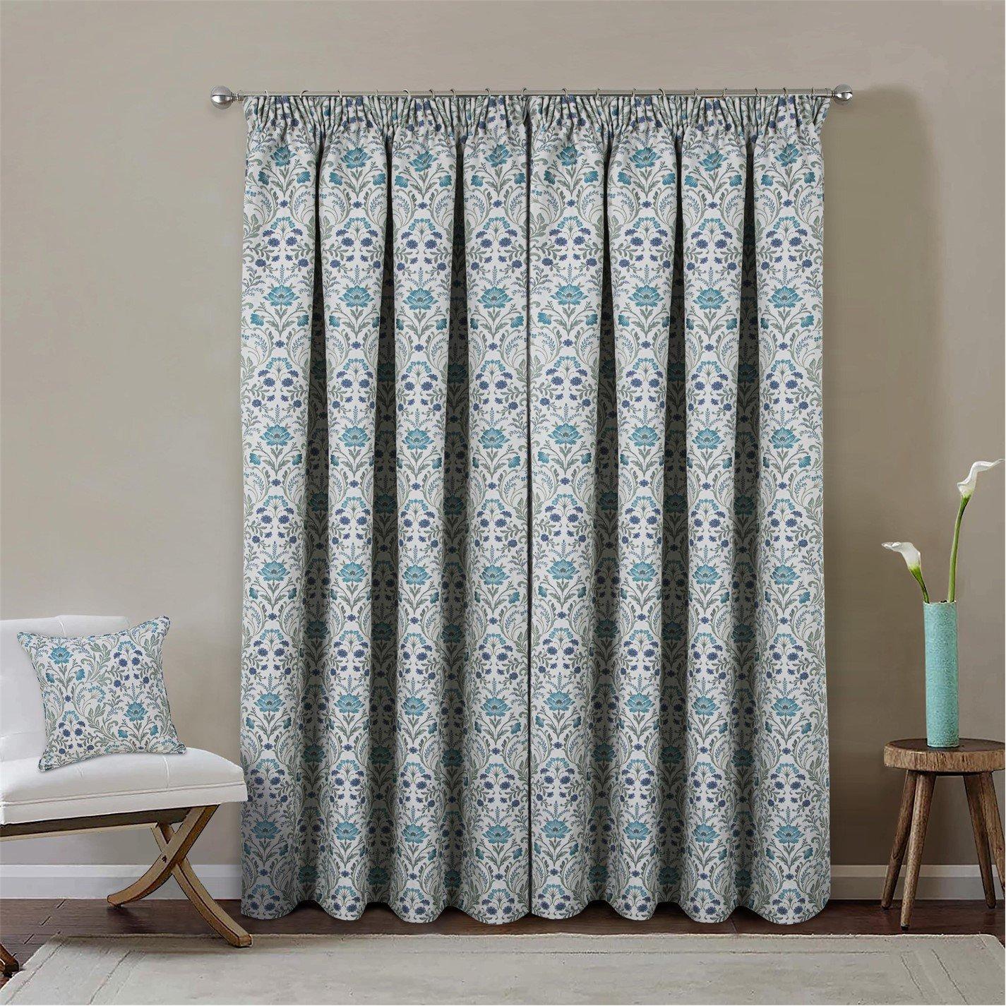 Blue - Enhanced Living - Cotswold Floral 100% Blackout Tape Top  Curtains - 4