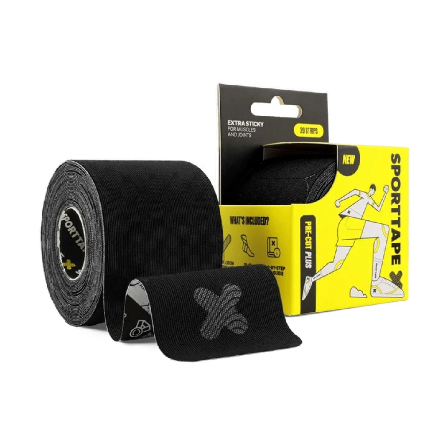 Black - SportTape - Pre-Cut Plus Kinesiology Tape - 20 Strips