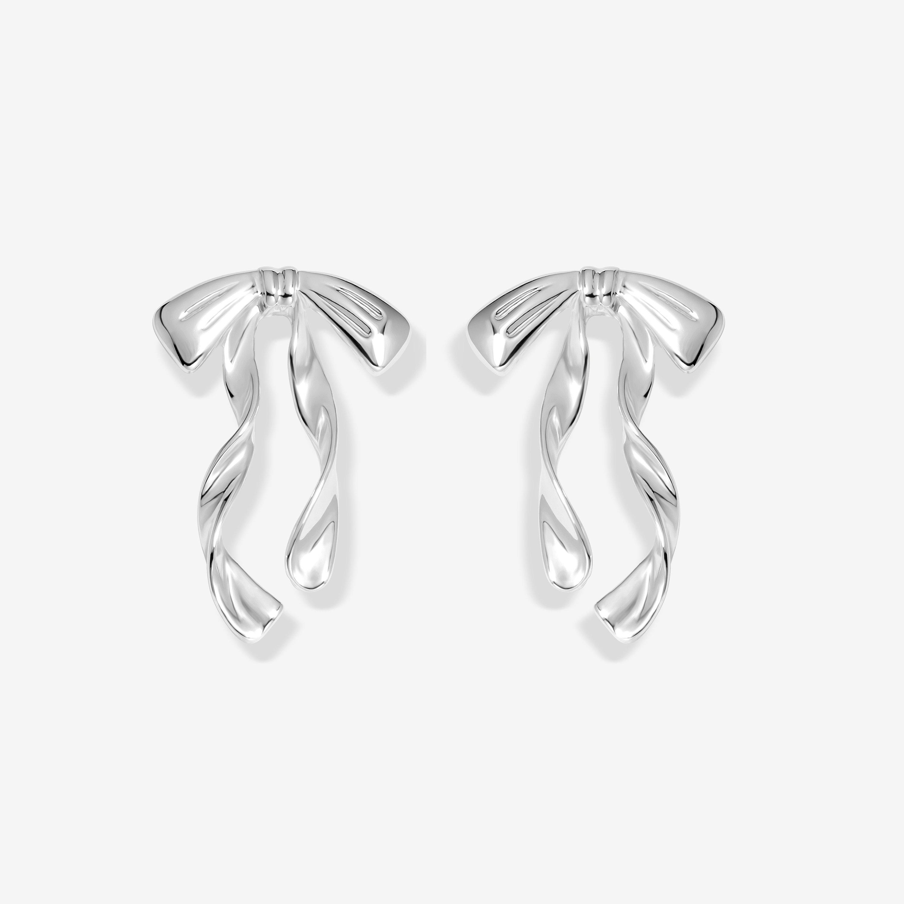Silver - Mood - Silver Polished Fluid Bow Earrings - 1