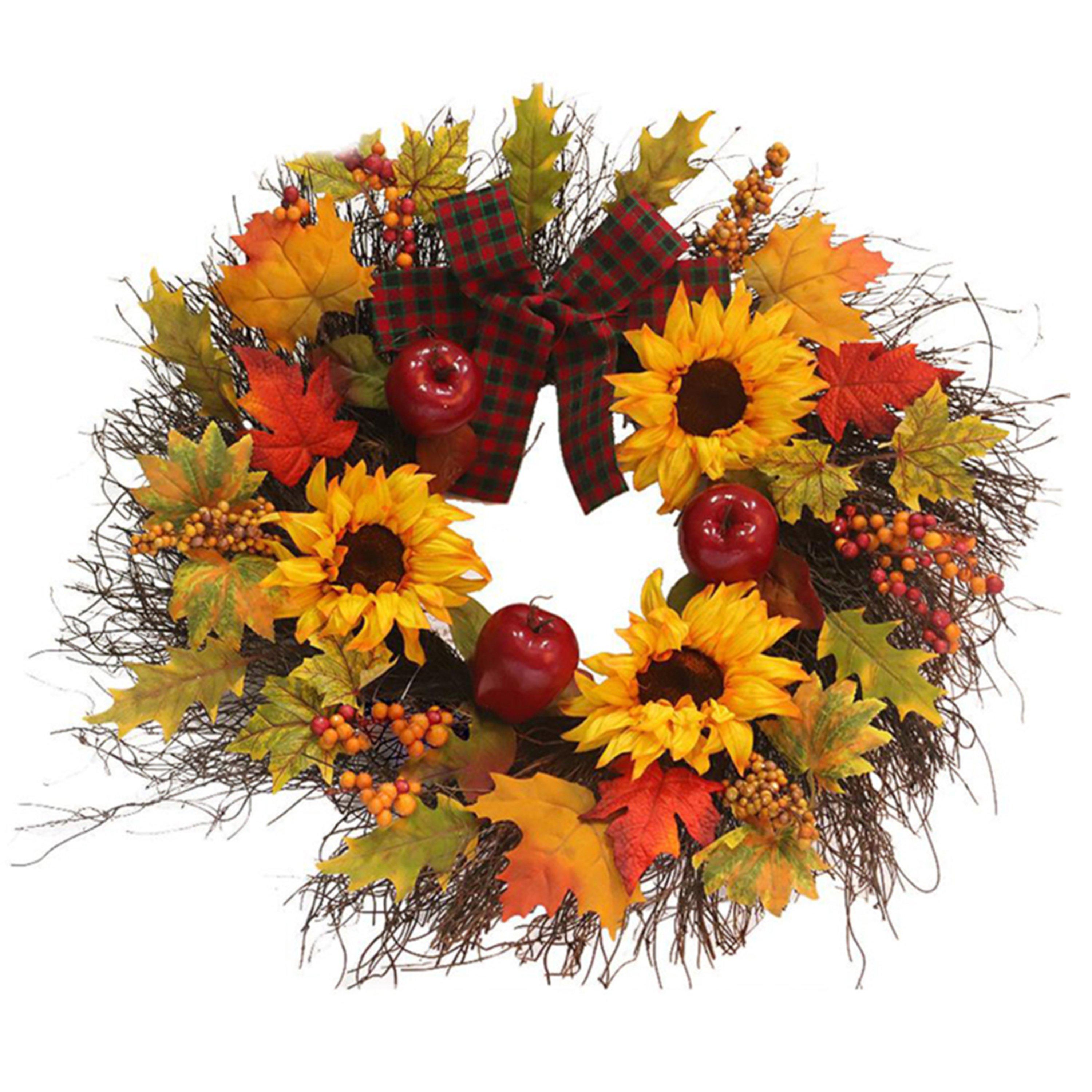 Orange - LIFE IDEAS - Wreath with Artificial Maple Leaves and Sunflowers - 3