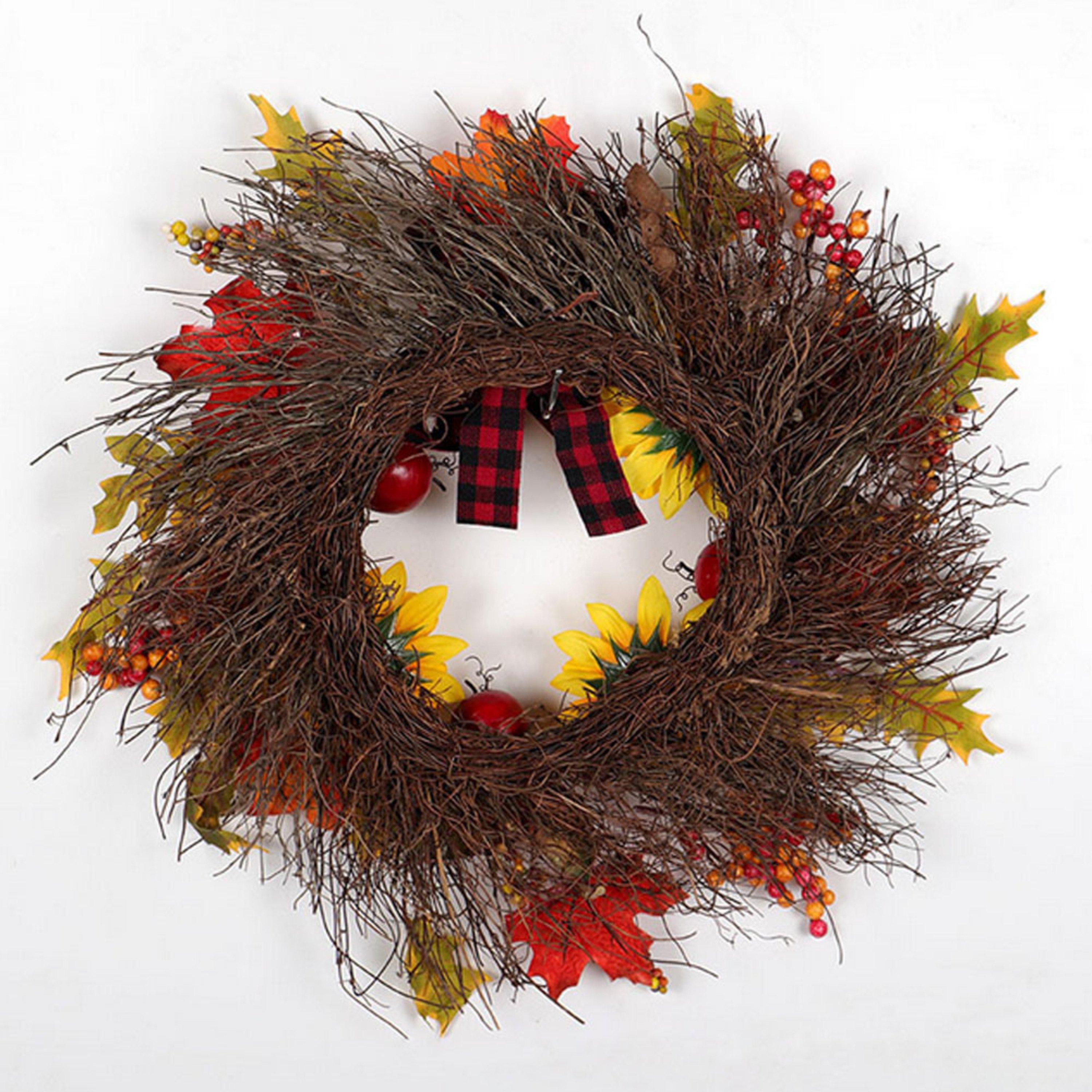 Orange - LIFE IDEAS - Wreath with Artificial Maple Leaves and Sunflowers - 4