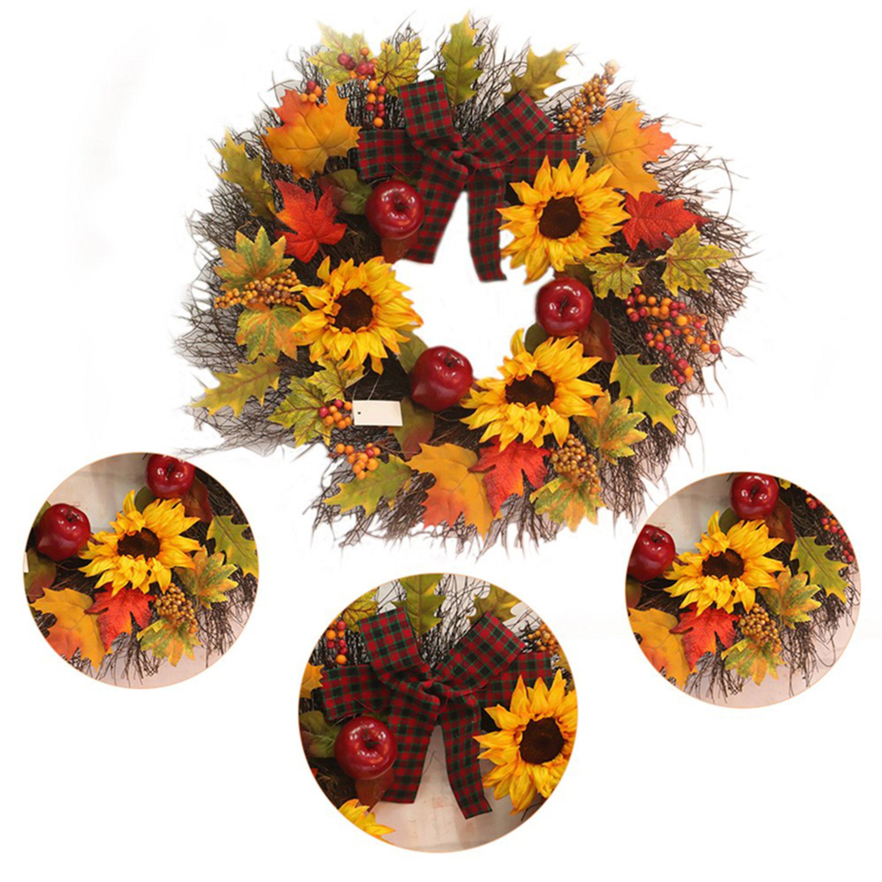 Orange - LIFE IDEAS - Wreath with Artificial Maple Leaves and Sunflowers - 6