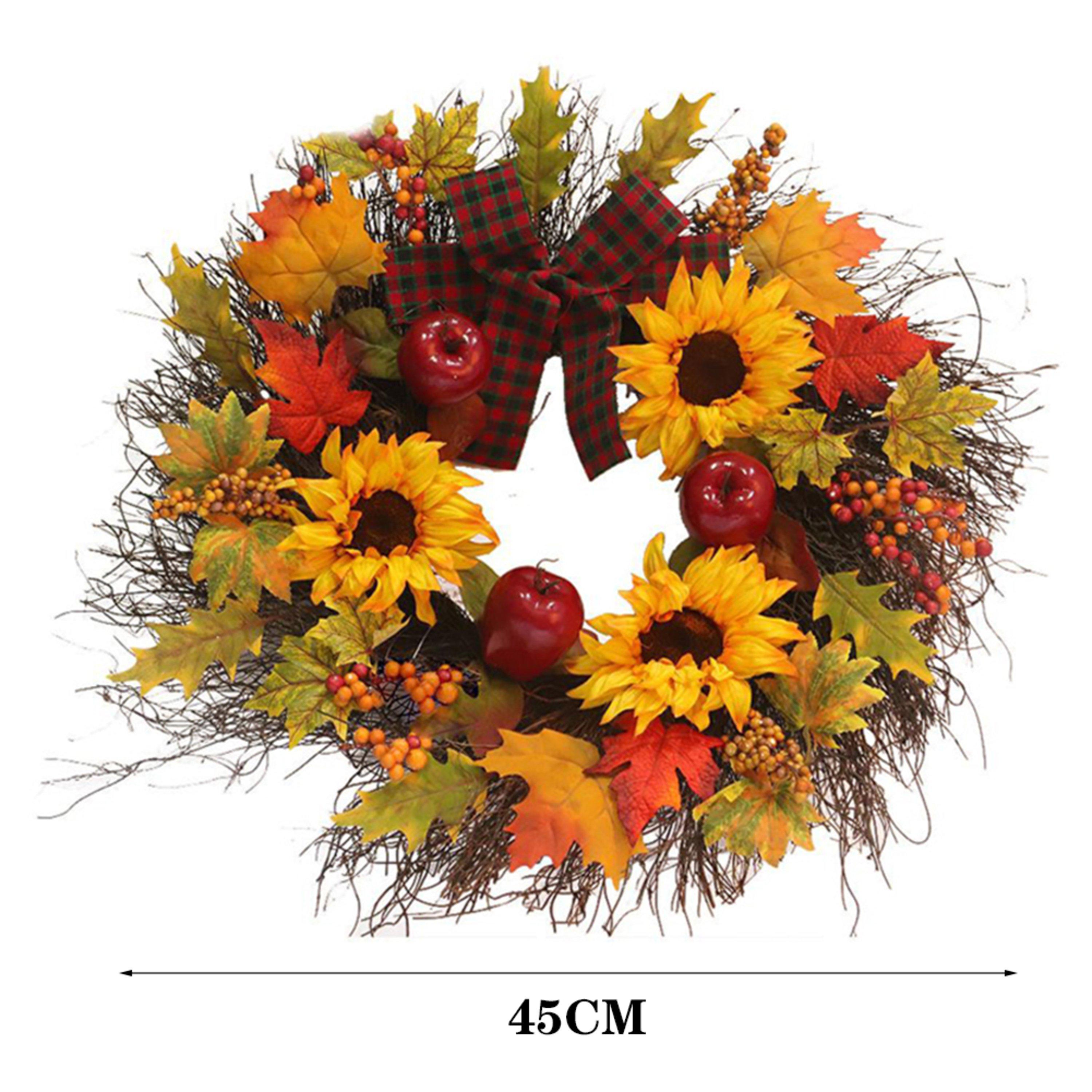 Orange - LIFE IDEAS - Wreath with Artificial Maple Leaves and Sunflowers - 8