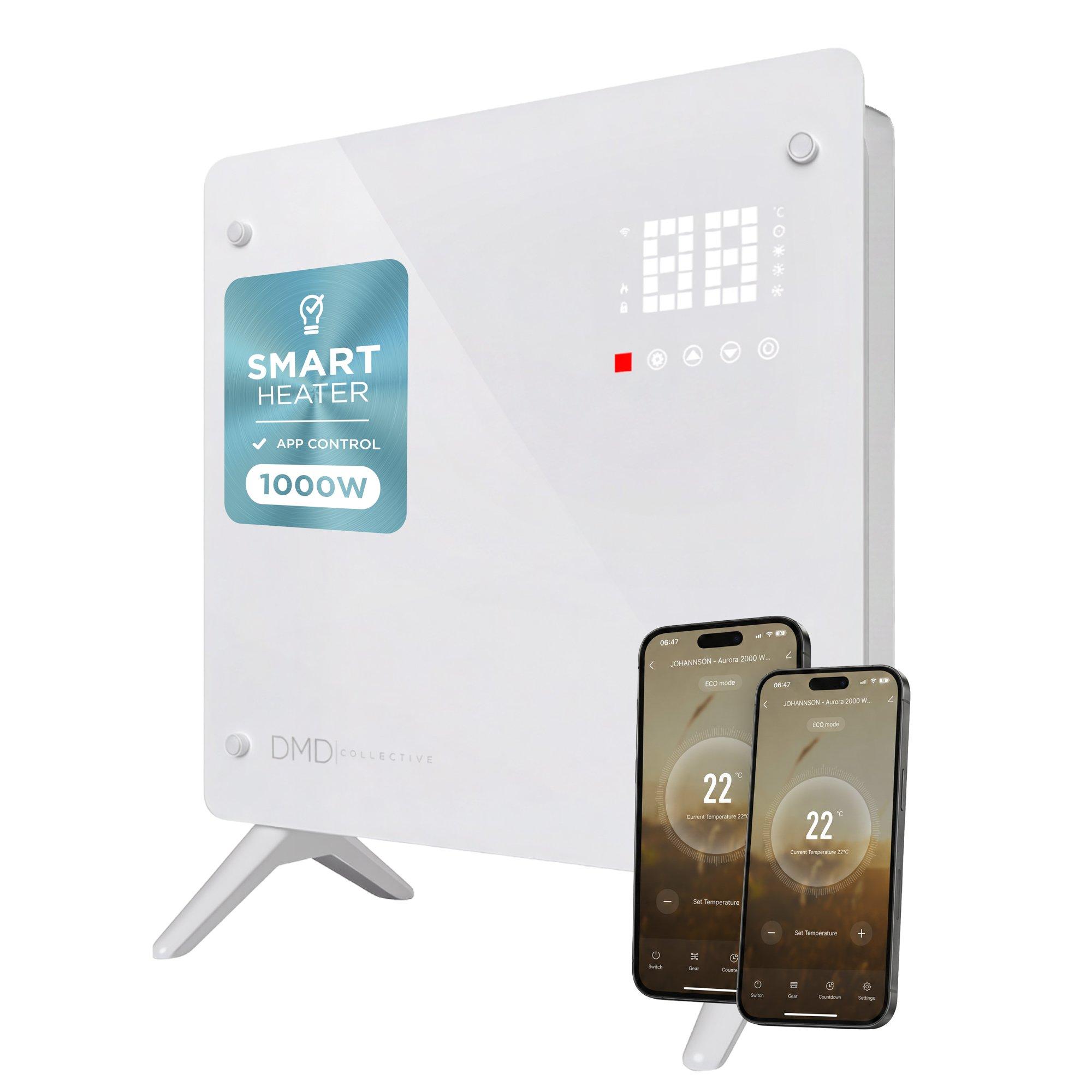 White - DMD Collective - Smart Glass Panel Heater with Wi-Fi Control - 1