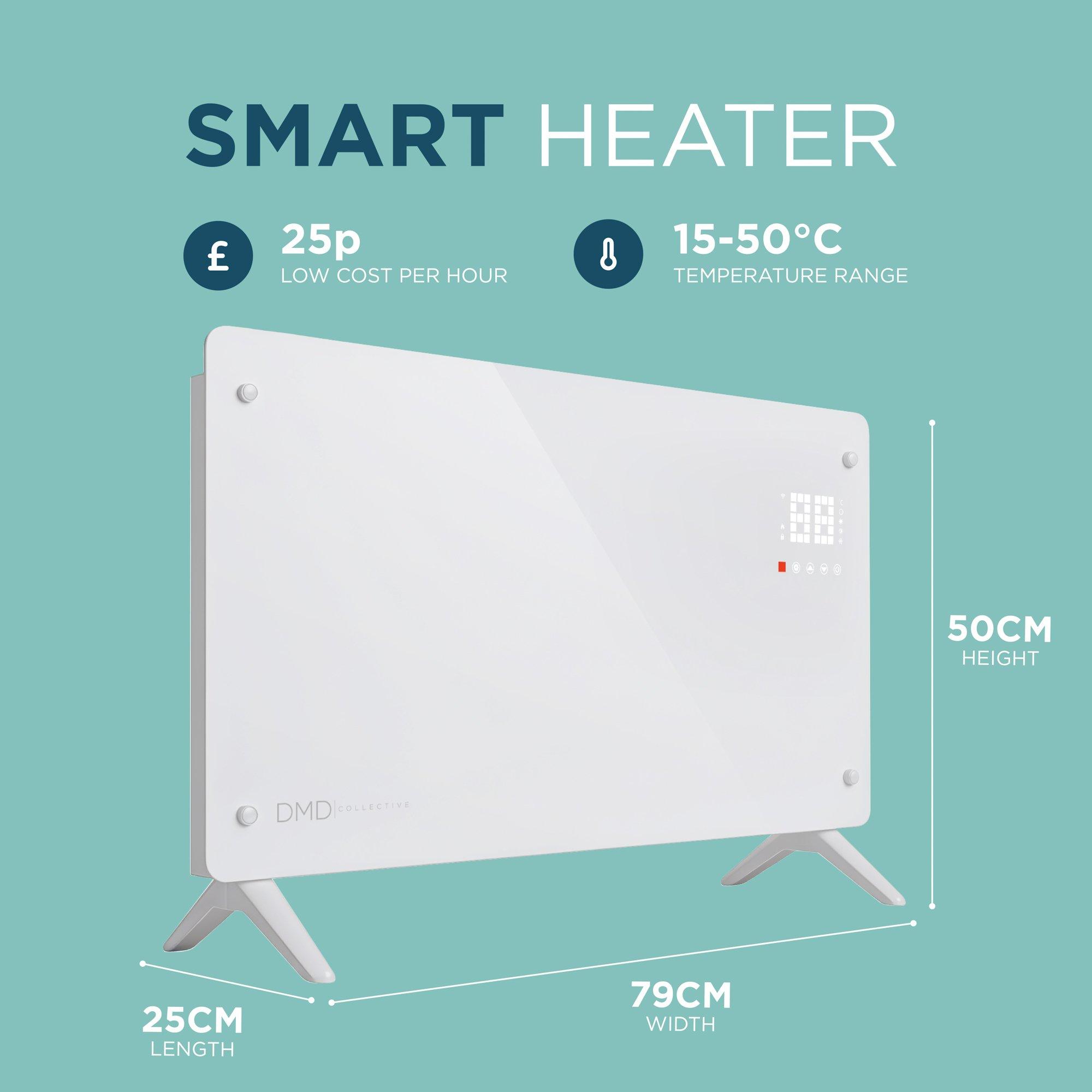 White - DMD Collective - Smart Glass Panel Heater with Wi-Fi Control - 2