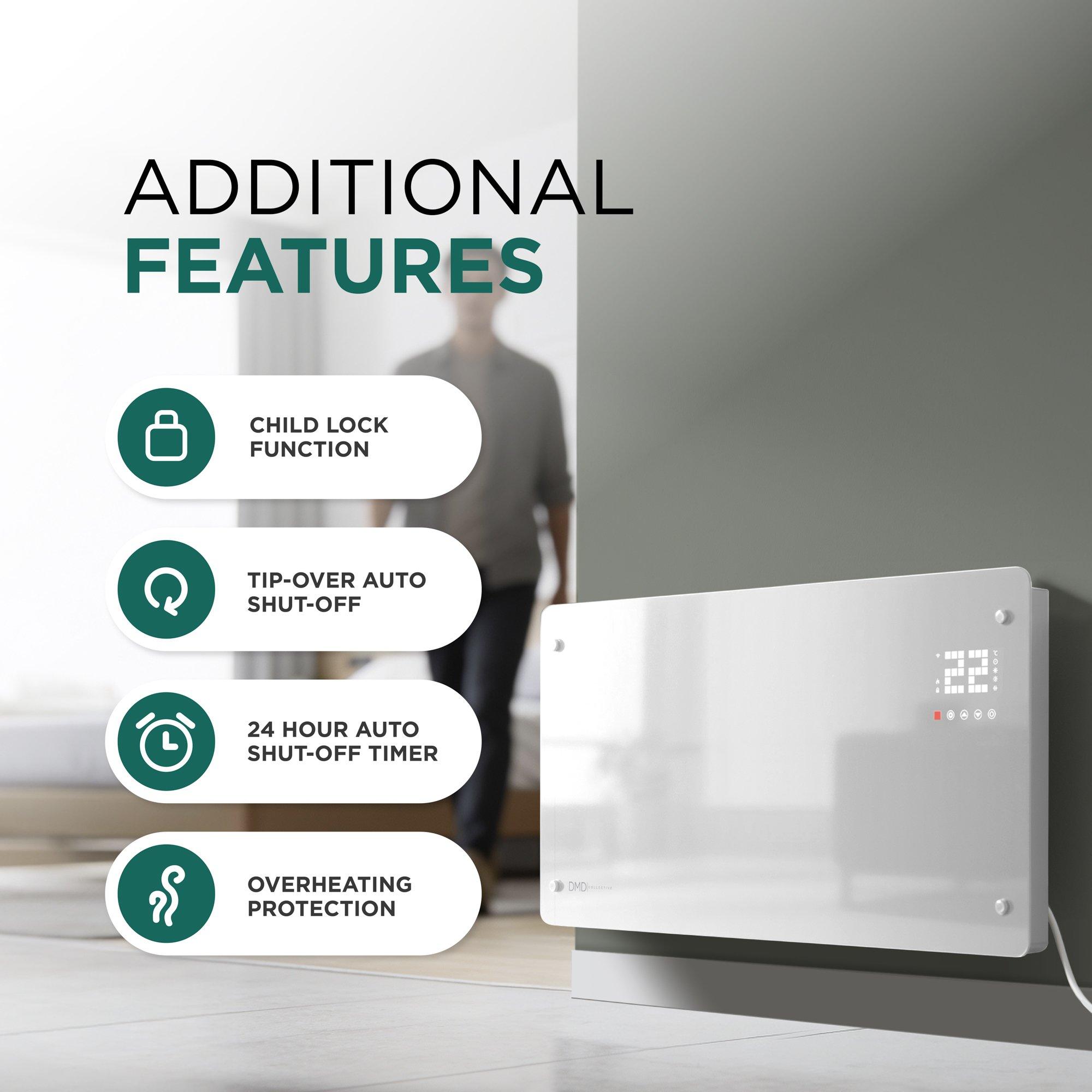White - DMD Collective - Smart Glass Panel Heater with Wi-Fi Control - 5
