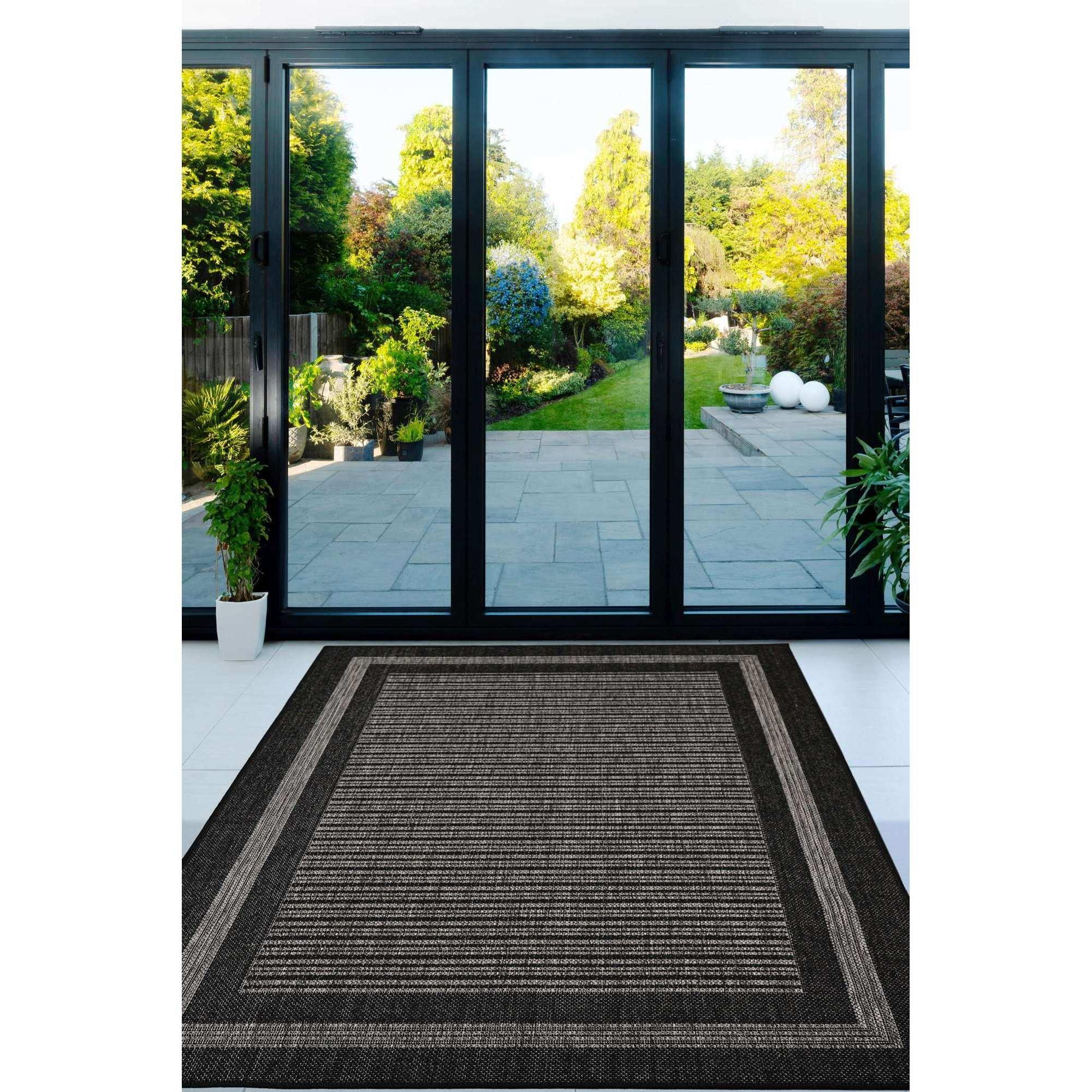 Black - Homemaker - Gel Backed Border Flatweave Rug Black - 1