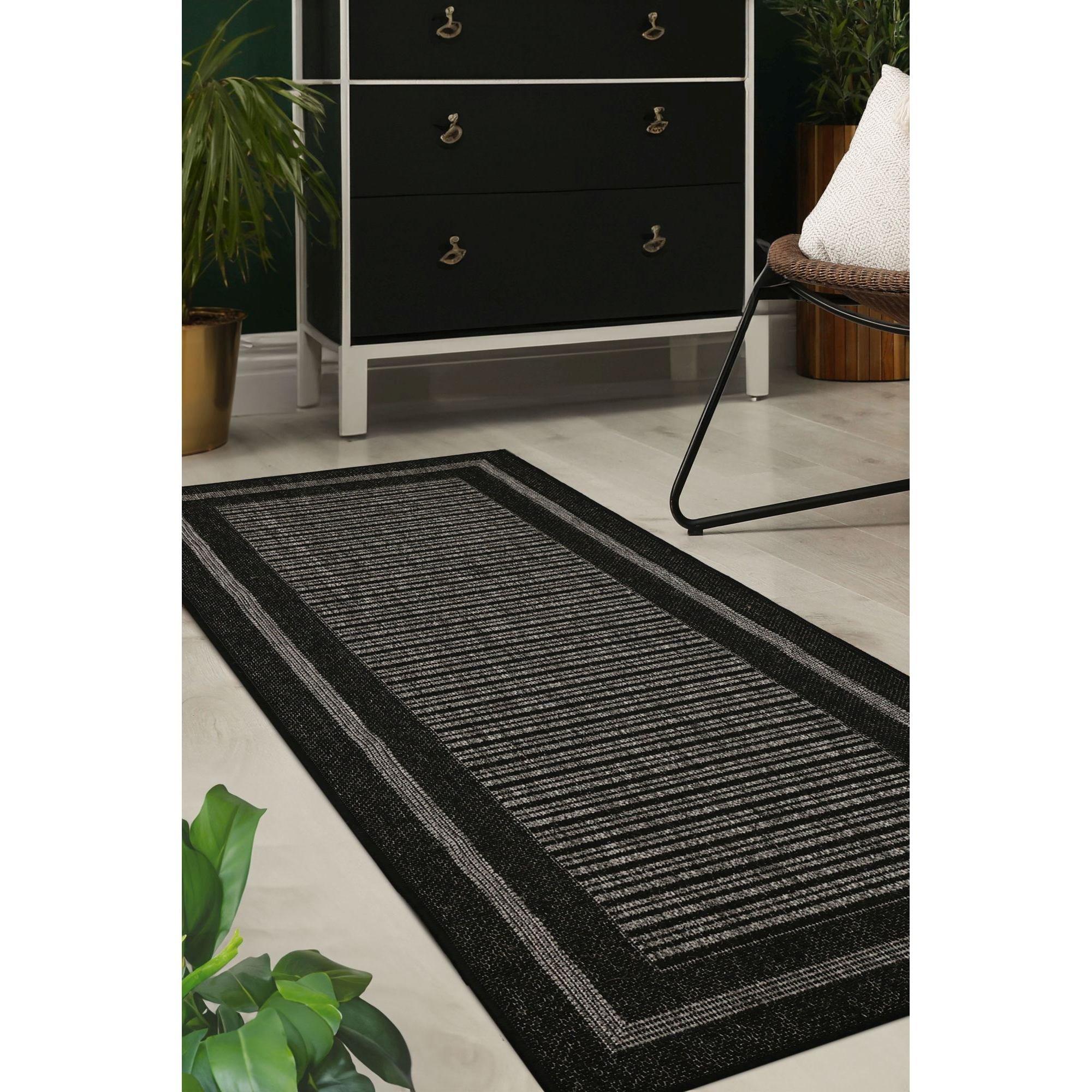 Black - Homemaker - Gel Backed Border Flatweave Rug Black - 2