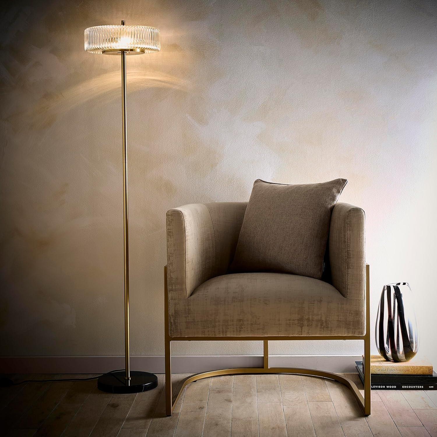 Brass - K Living - Carter 2 Light Ribbed Glass Brass Floor Lamp - 2