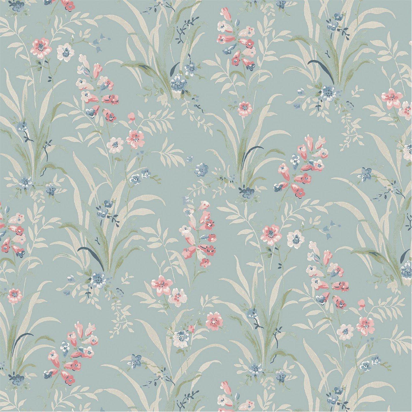 Duck Egg Blue - Laura Ashley - Mosedale Posy Dark Duck Egg Blue Wallpaper - 2