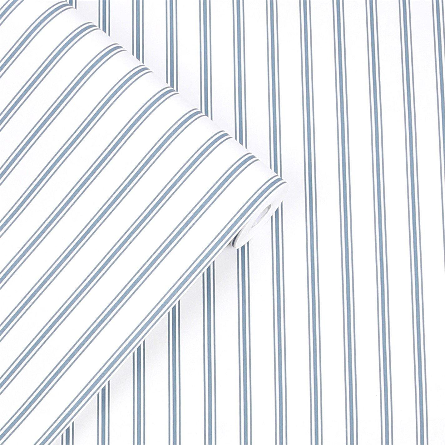Smoky Blue - Laura Ashley - Farnworth Stripe Smoke Blue Wallpaper - 3