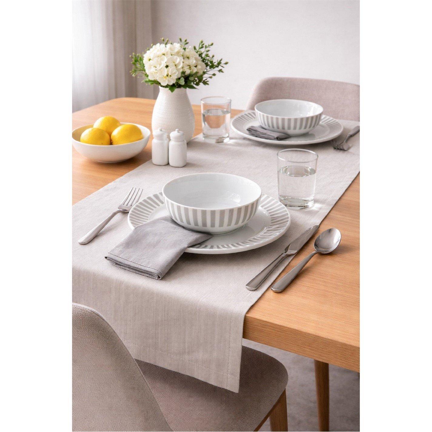 Grey & White - Waterside - 12PC Grey Stripe Dinner Set - 1