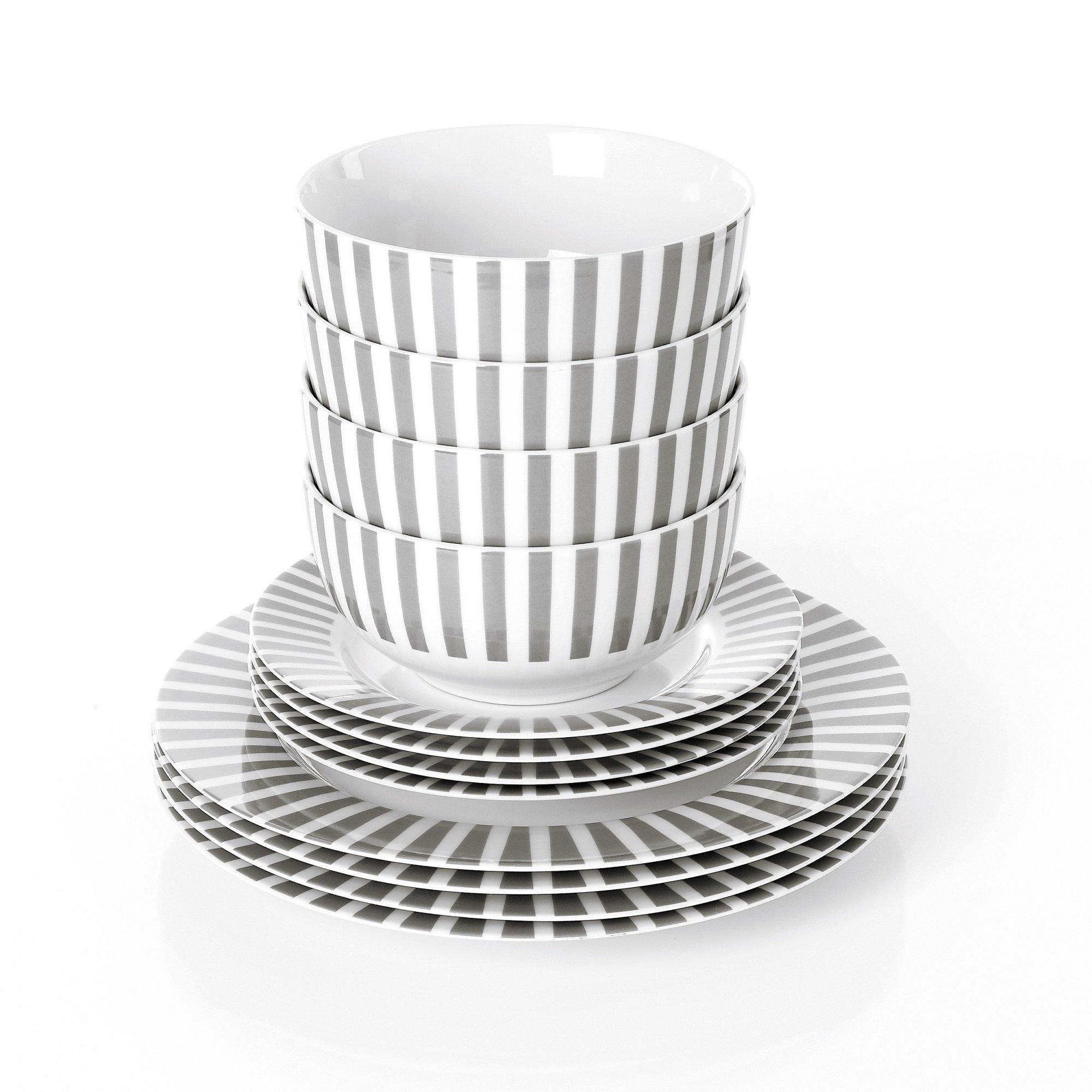 Grey & White - Waterside - 12PC Grey Stripe Dinner Set - 2