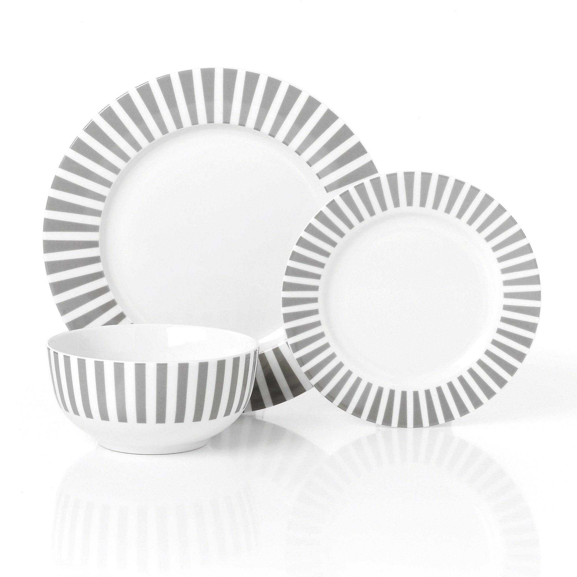 Grey & White - Waterside - 12PC Grey Stripe Dinner Set - 3