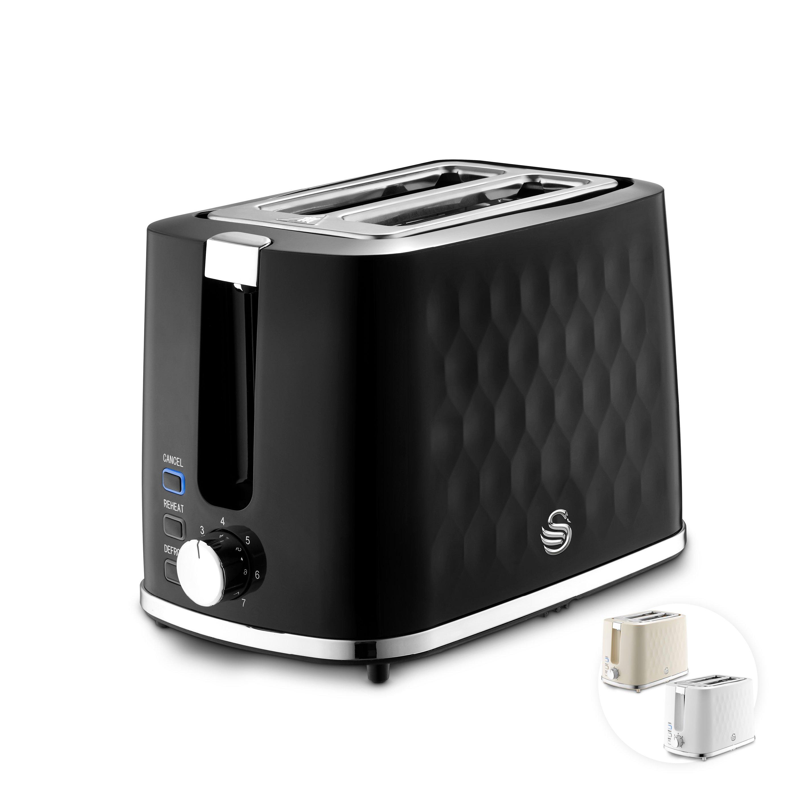 Black - Swan - Hexton 900W 2 Slice Toaster Black Chrome Accents - 1