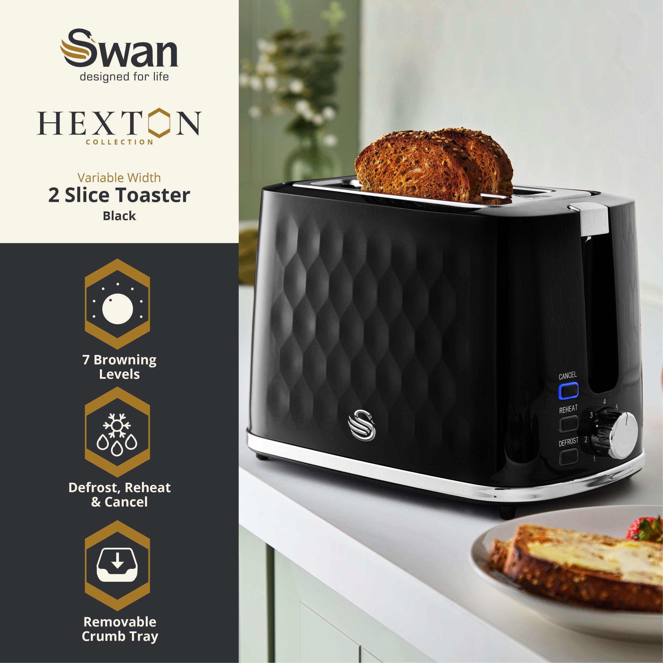 Swan | Hexton Variable Width 2 Slice Toaster 7 Browning Levels Black ...
