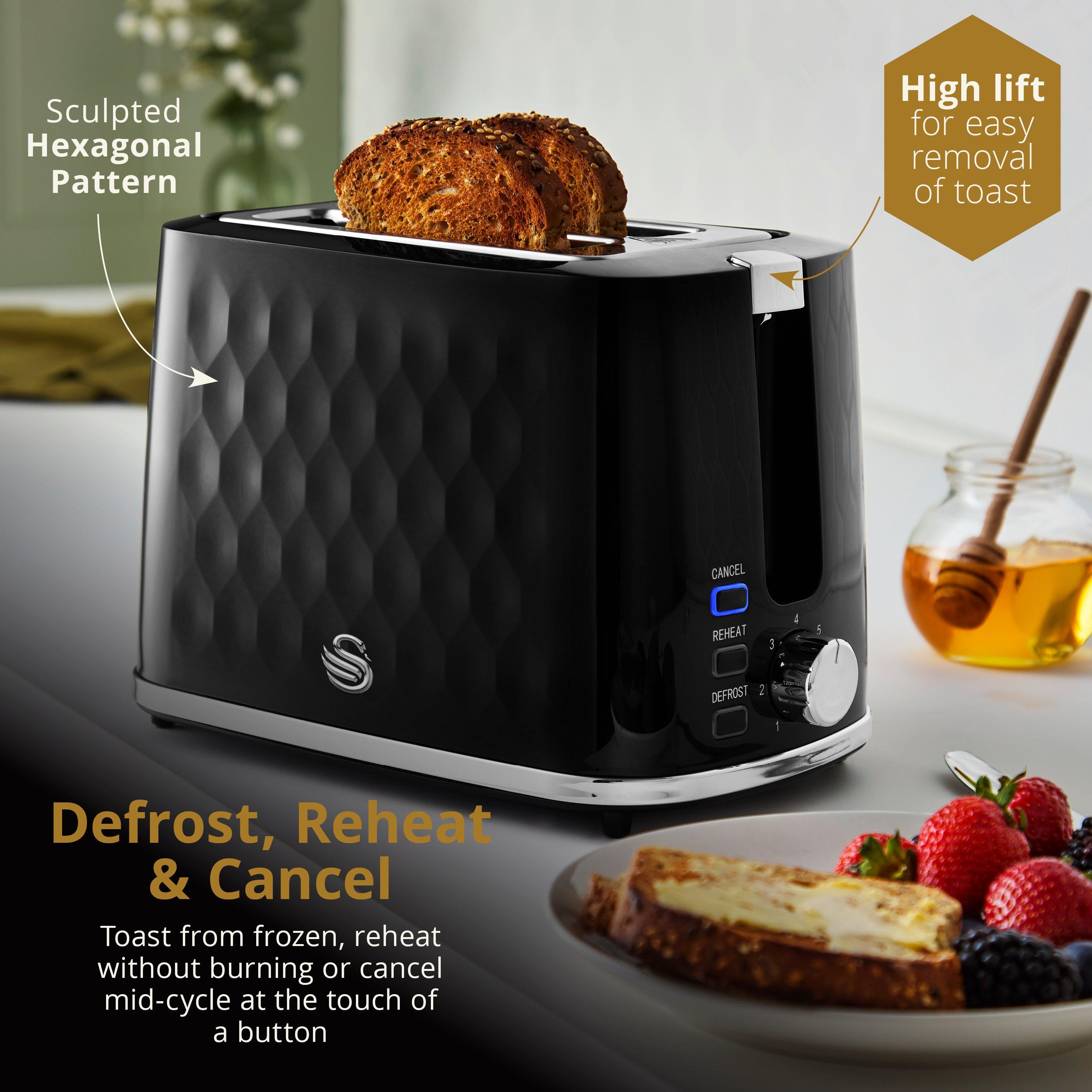 Black - Swan - Hexton 900W 2 Slice Toaster Black Chrome Accents - 4