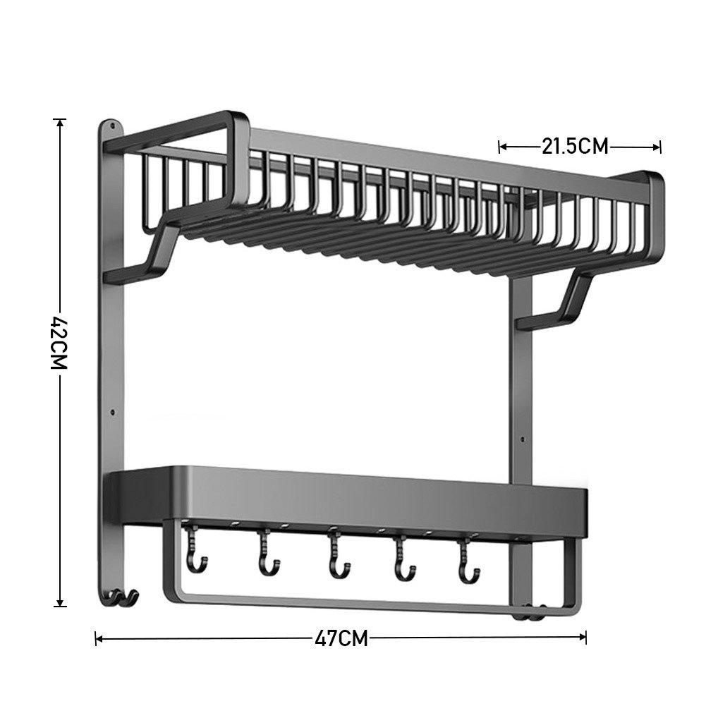 Black1 - LIFE IDEAS - Bathroom Wall Shelf with Towel Bar and Hooks - 3