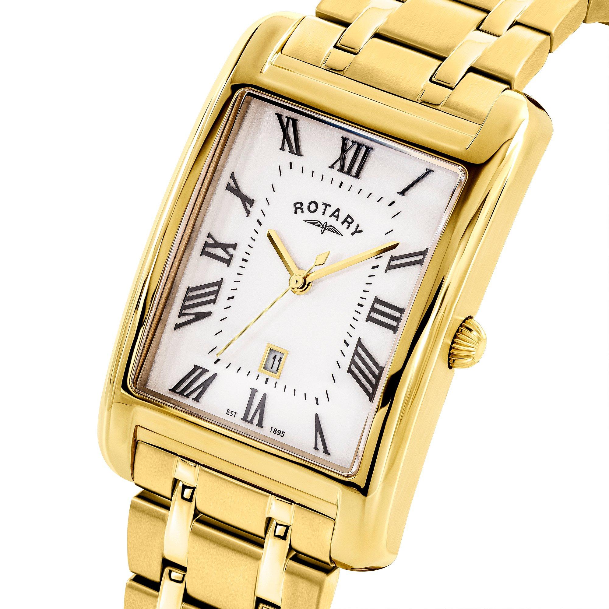 Gold - Rotary - Rotary Mens Heritage Astoria Rectangular SS Watch - 2