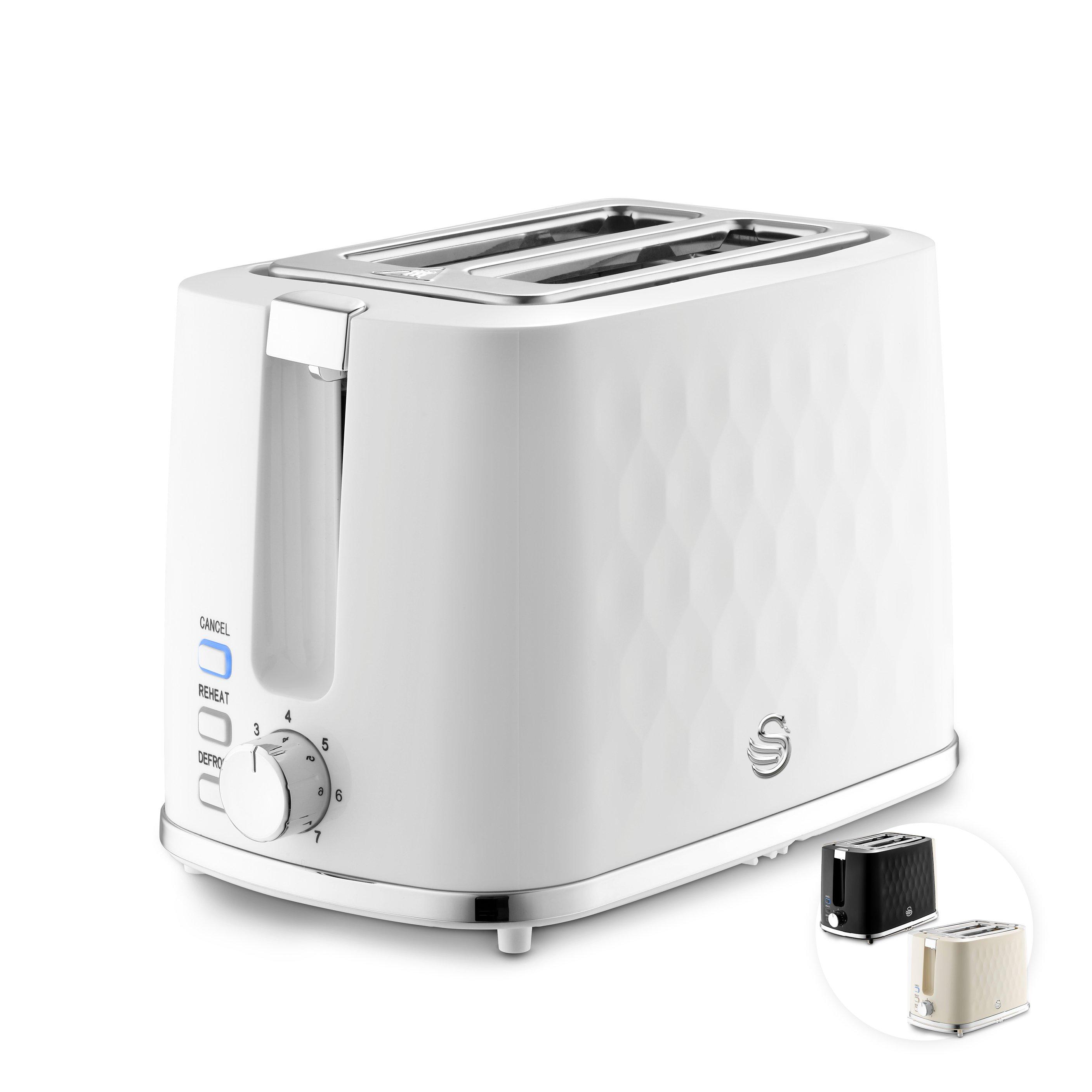 White - Swan - Hexton Variable Width 2 Slice Toaster 7 Browning Levels White with Chrome Accents ST19037WHT - 1